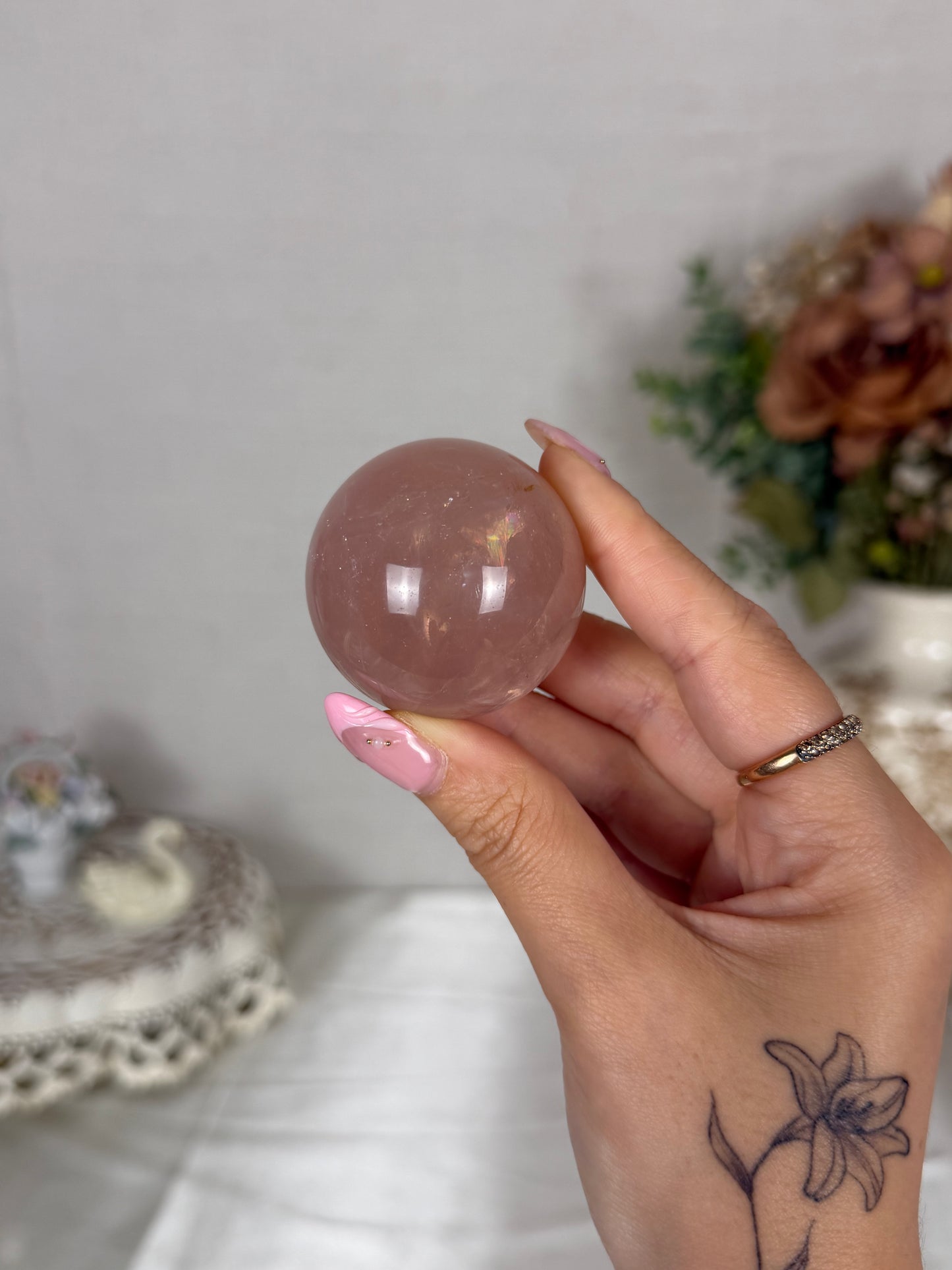 **Moody Rainbow Star Rose Quartz Sphere (15L)
