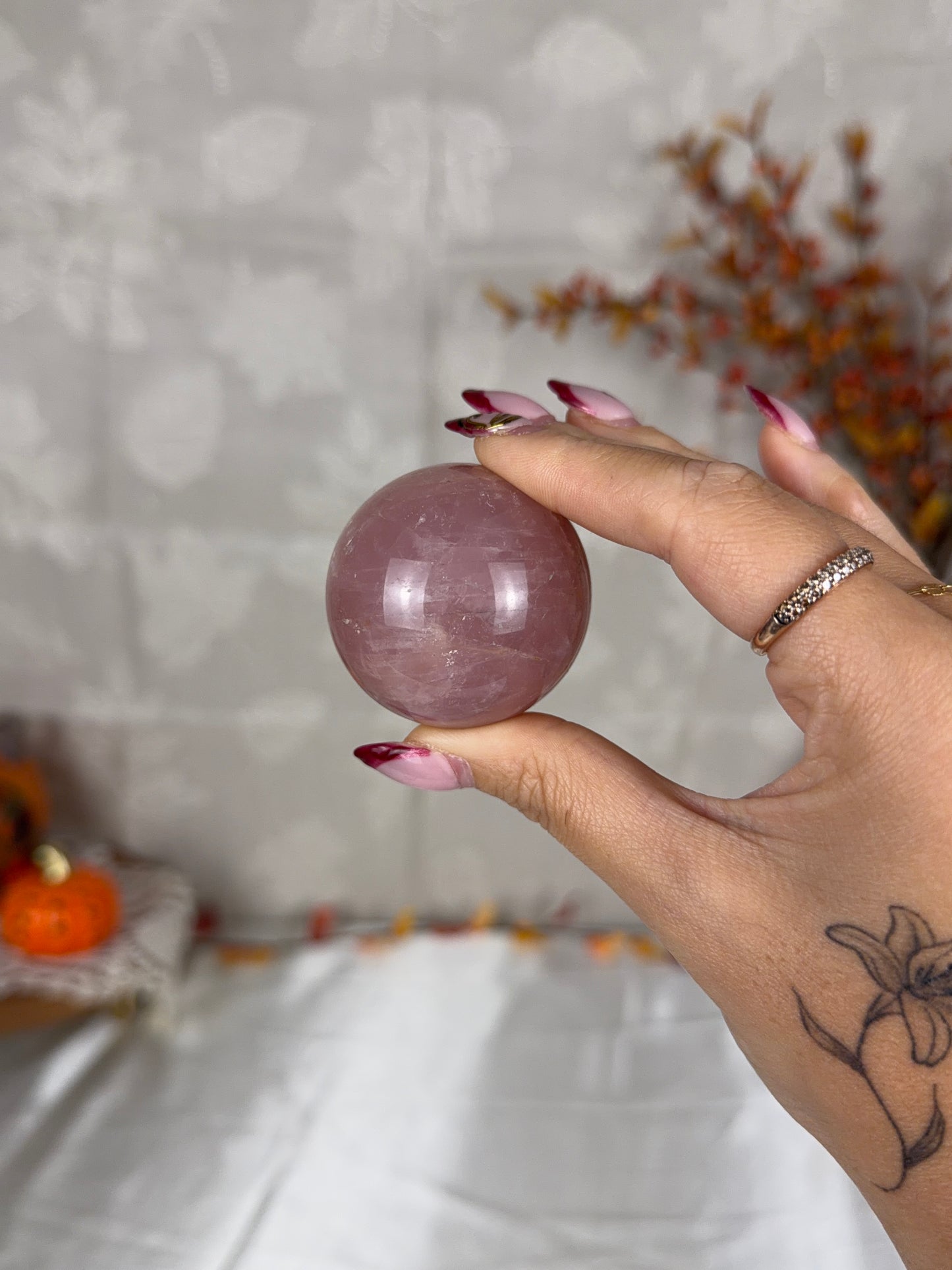 Cloudy Mauve Rose Quartz Sphere (18C)