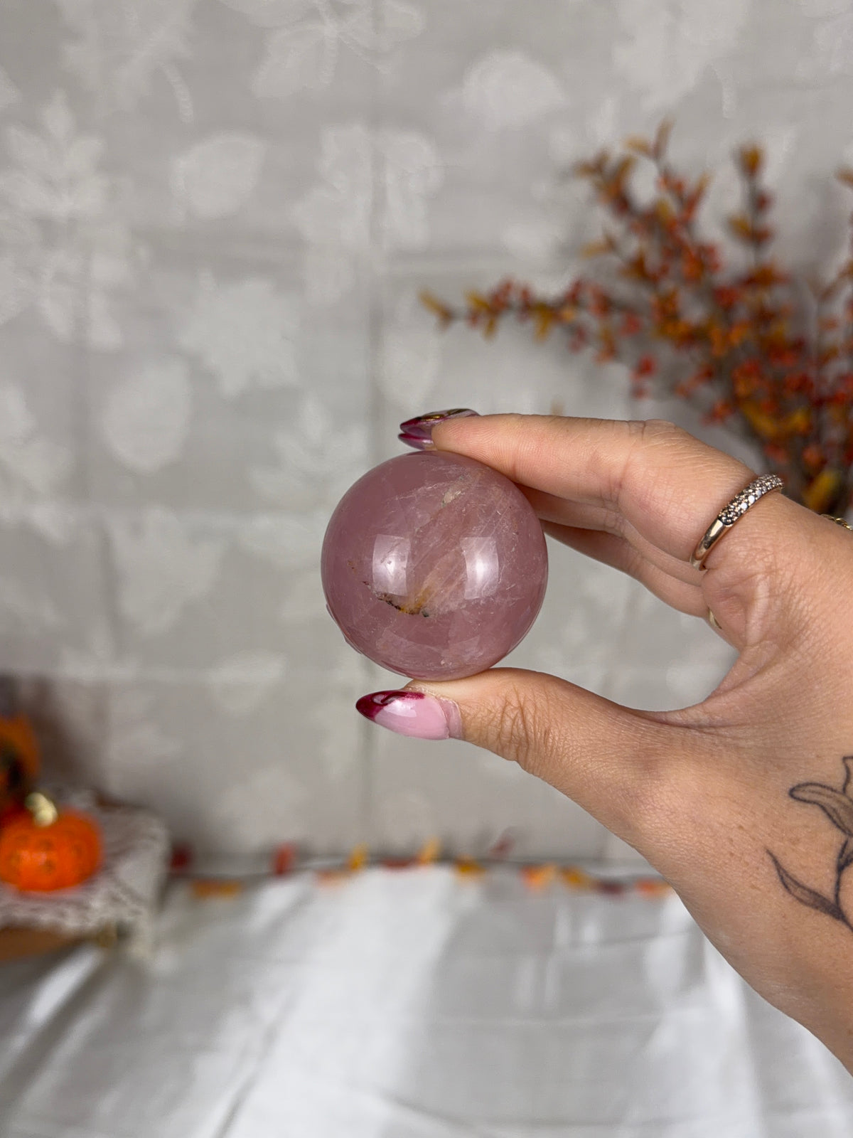 Cloudy Mauve Rose Quartz Sphere (18C)