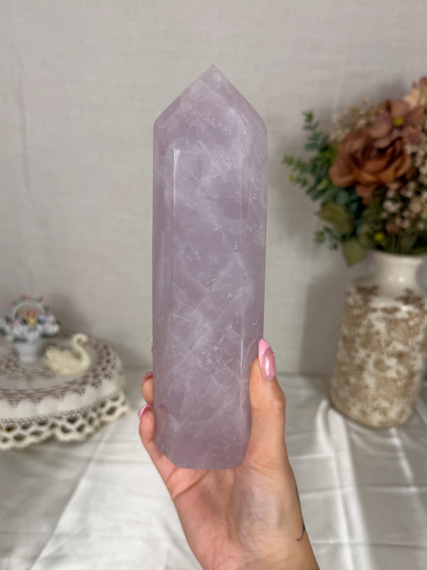 Light Lavender Rose Quartz Tower (155)