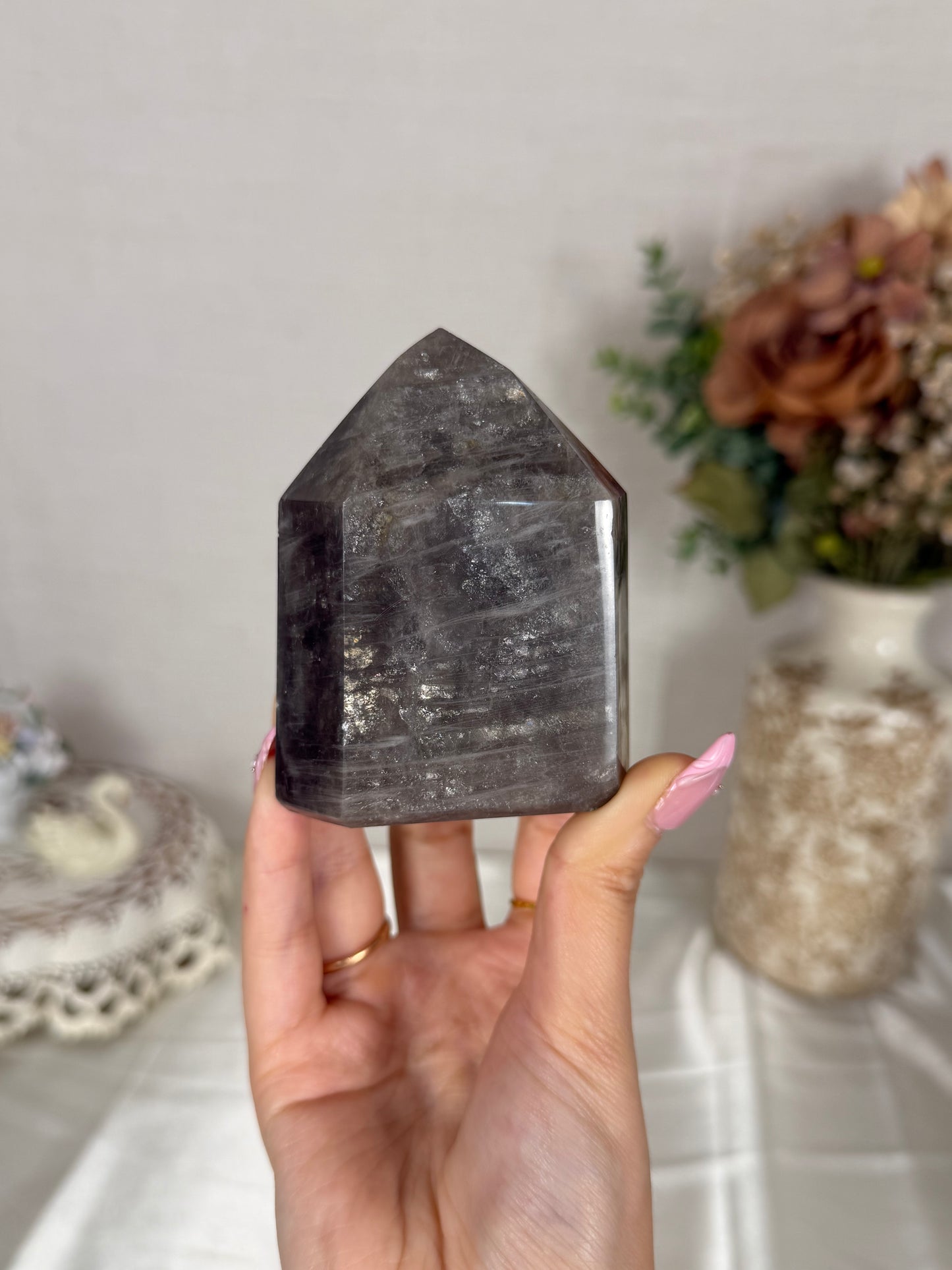 Flashy Black/Blue Rose Quartz Tower (58)