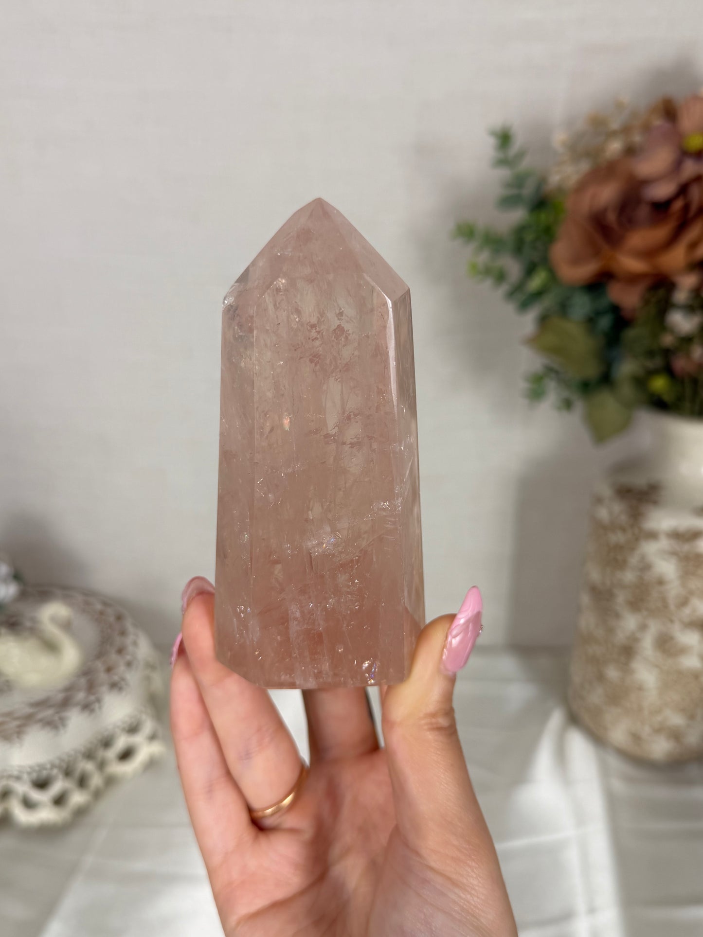 Water Clear Rose Quartz Tower (28)