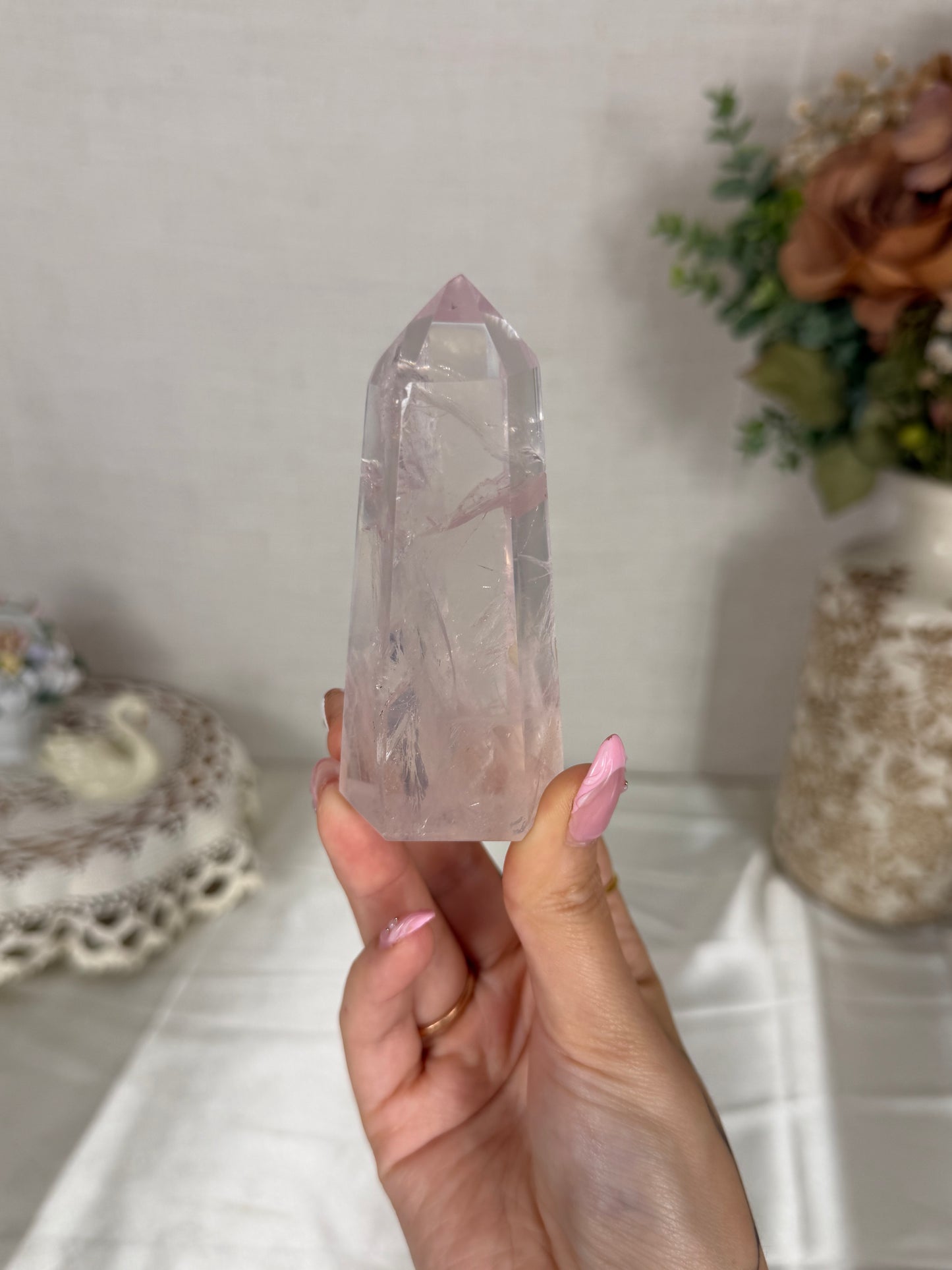 Water Clear Rose Quartz Tower (18)
