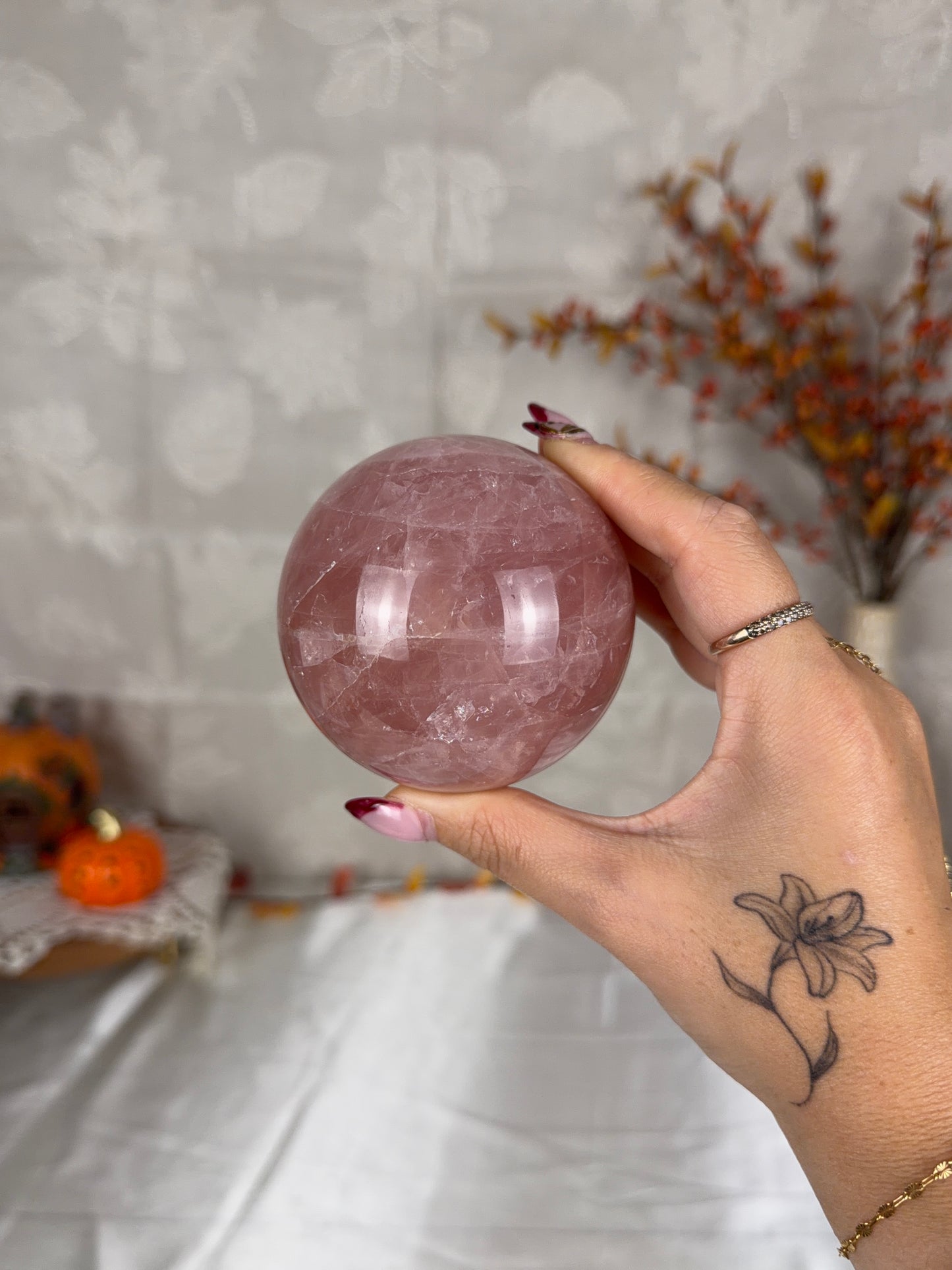 *Juicy Pink Sangria Star Rose Quartz Sphere 76mm (70Q)