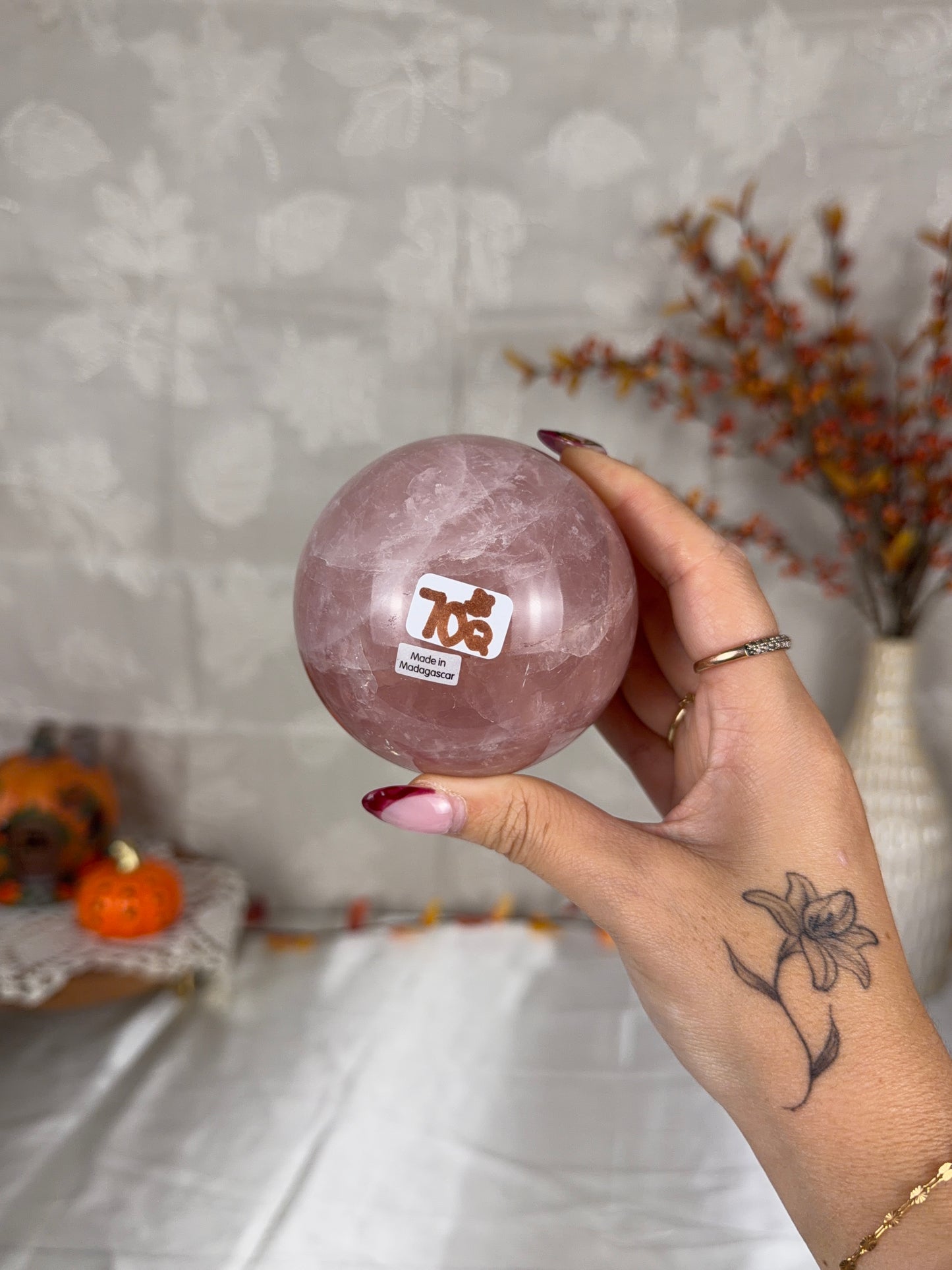 *Juicy Pink Sangria Star Rose Quartz Sphere 76mm (70Q)