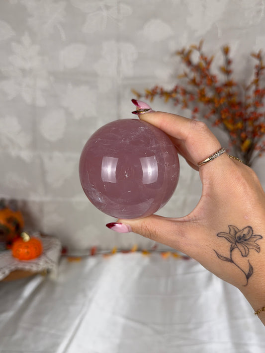 **Double Star Mauve Rose Quartz Sphere 75mm (70)