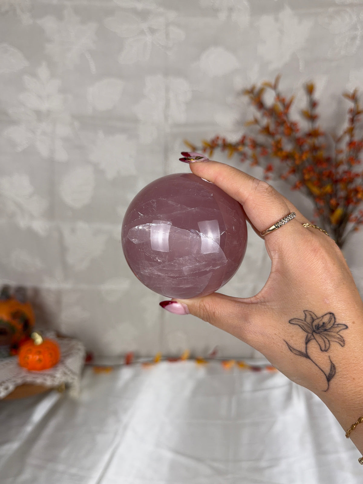 **Double Star Mauve Rose Quartz Sphere 75mm (70)