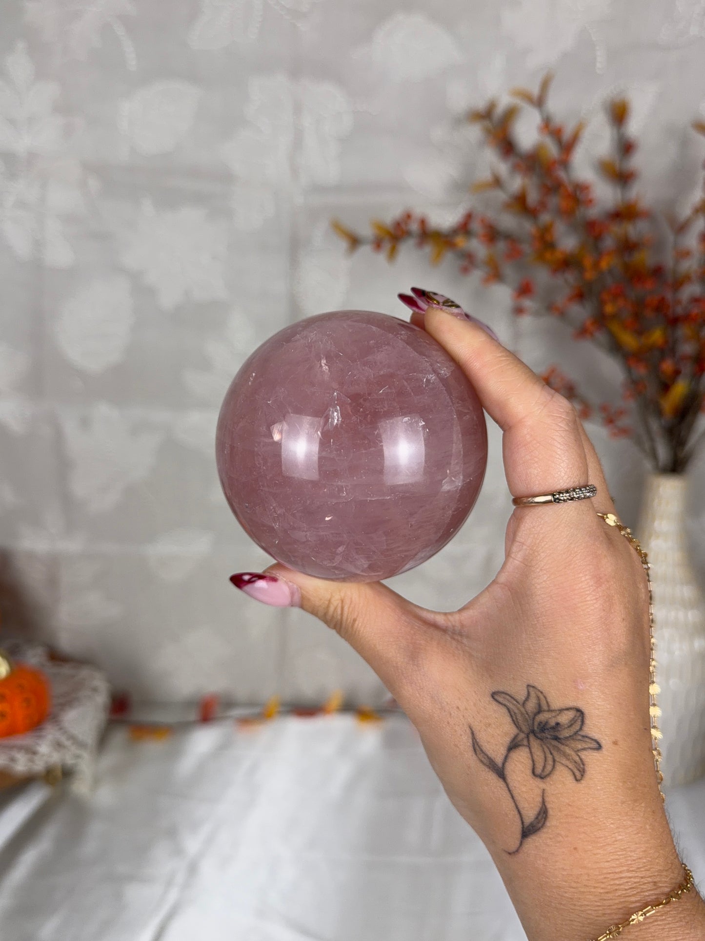 *Juicy Flashy Rainbow Star Rose Quartz Sphere 74mm (70R)