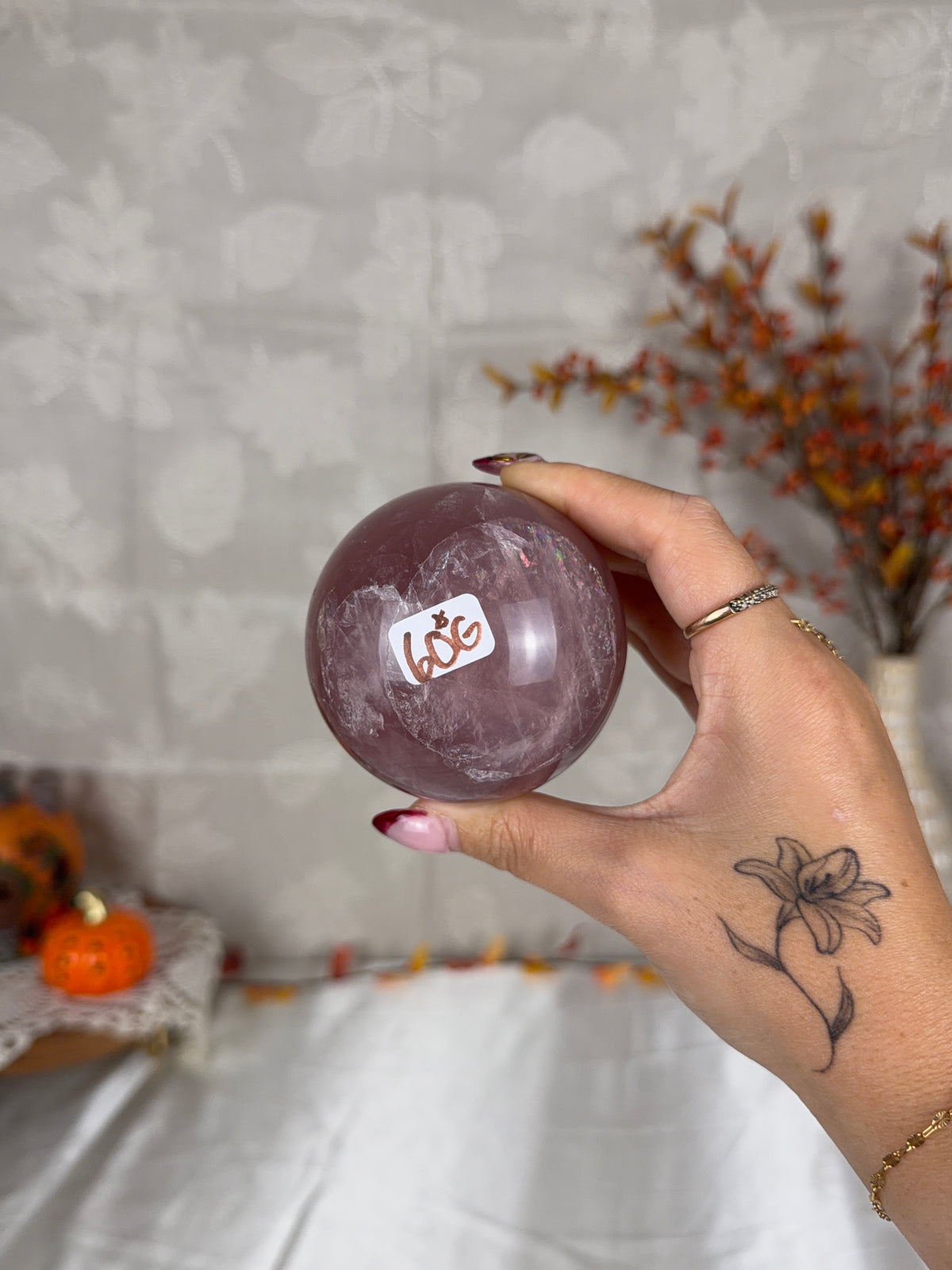 *Berry Wine Star Rose Quartz Sphere 72mm (60G)