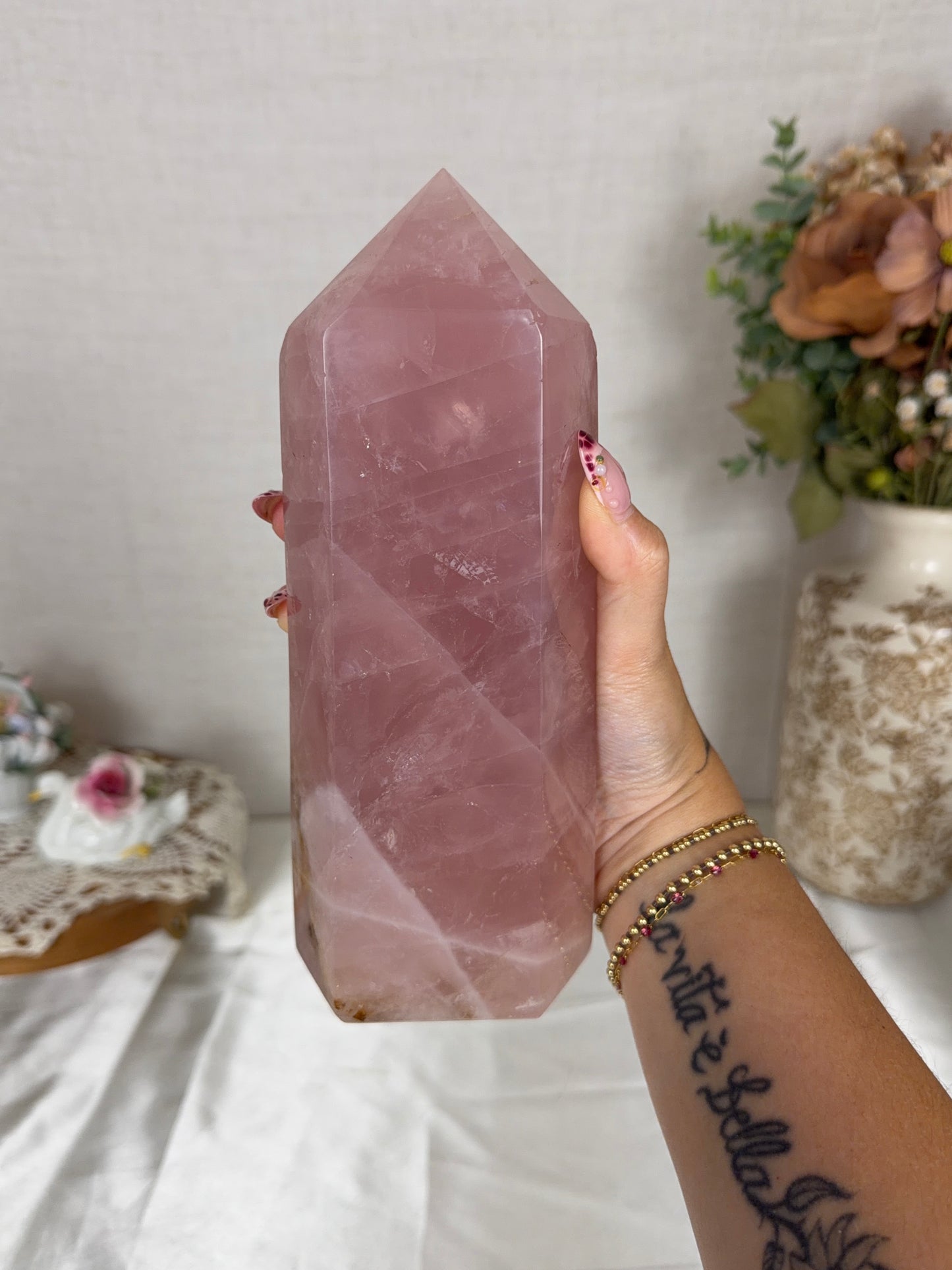 Bubblegum Pink Rose Quartz Tower (272)