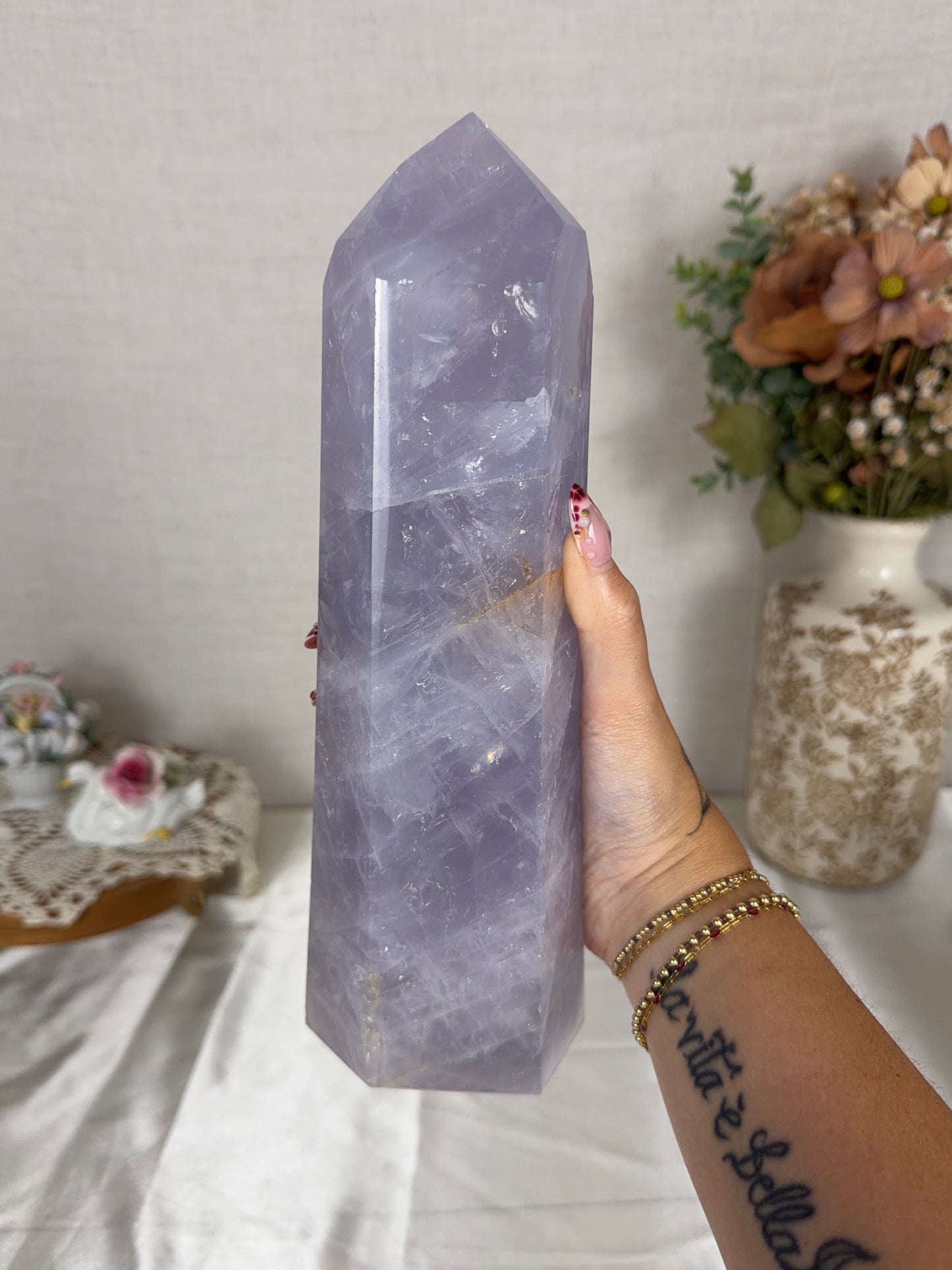 Large Periwinkle Rose Quartz Tower (342X)