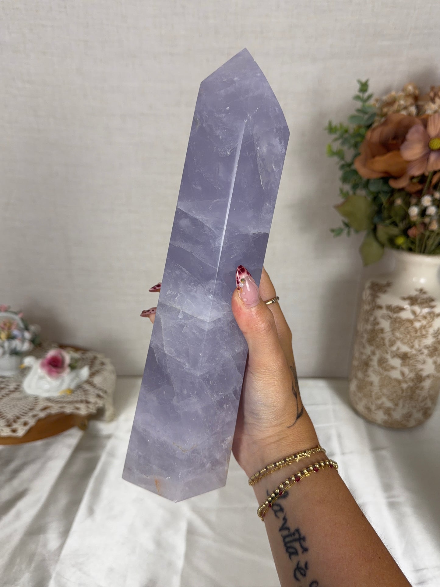 Large Periwinkle Rose Quartz Tower (342X)