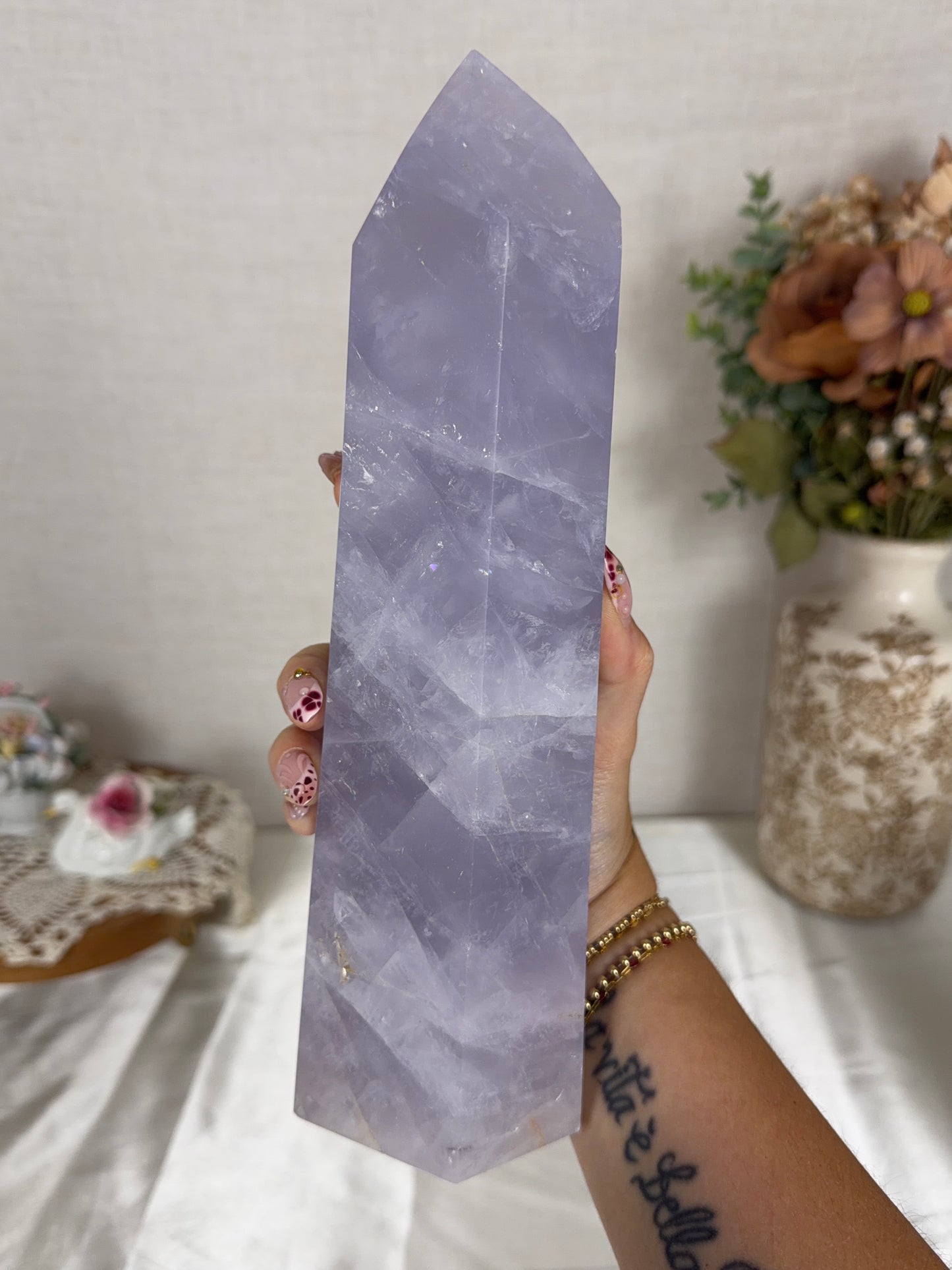 Large Periwinkle Rose Quartz Tower (342X)