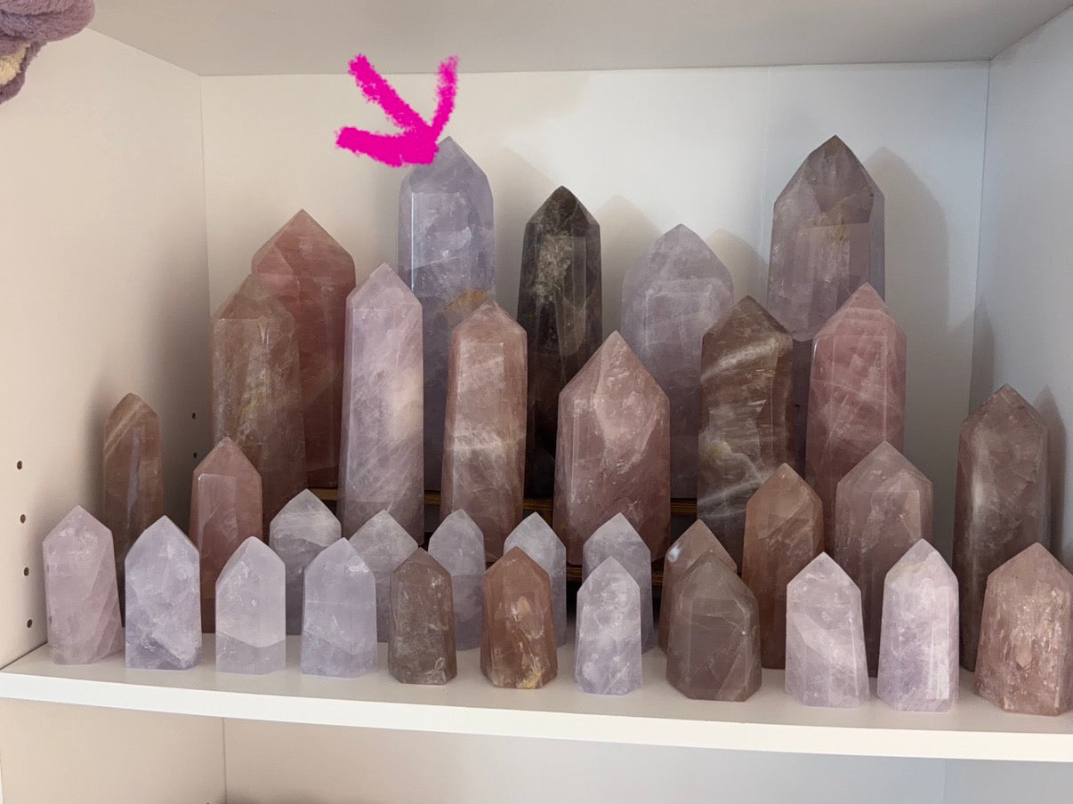 Large Periwinkle Rose Quartz Tower (342X)