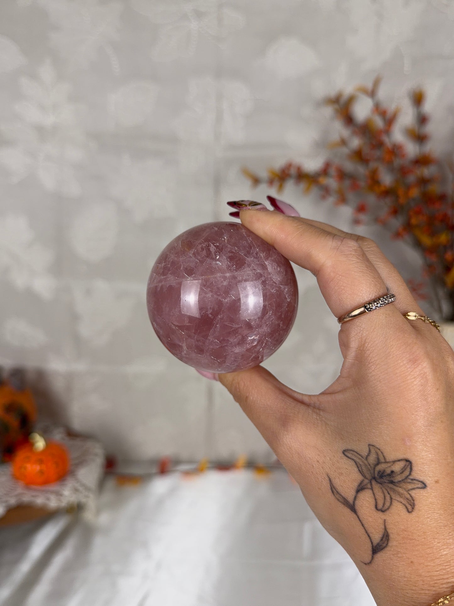*Juicy Pink Berry Star Rose Quartz Sphere 60mm (35R)