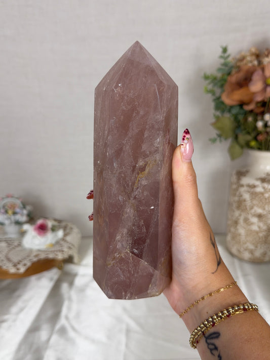 Golden Flash Brown Rose Quartz Tower (186X)