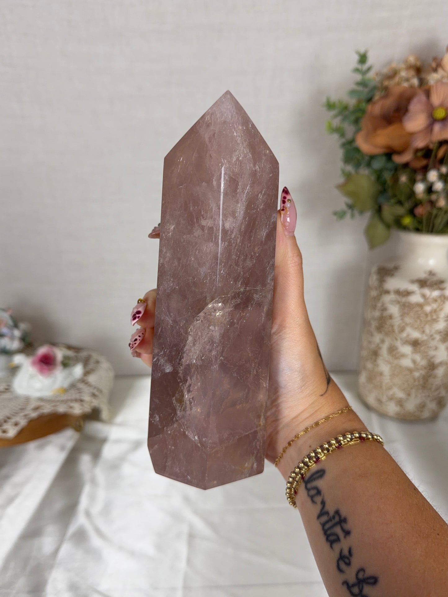Golden Flash Brown Rose Quartz Tower (186X)