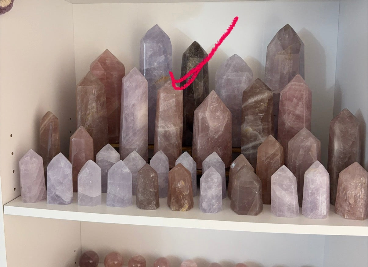 Golden Flash Mauve Rose Quartz Tower (128X)