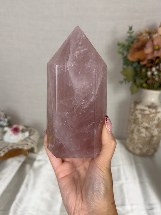 Golden Flash Chunky Rose Quartz Tower (188X)