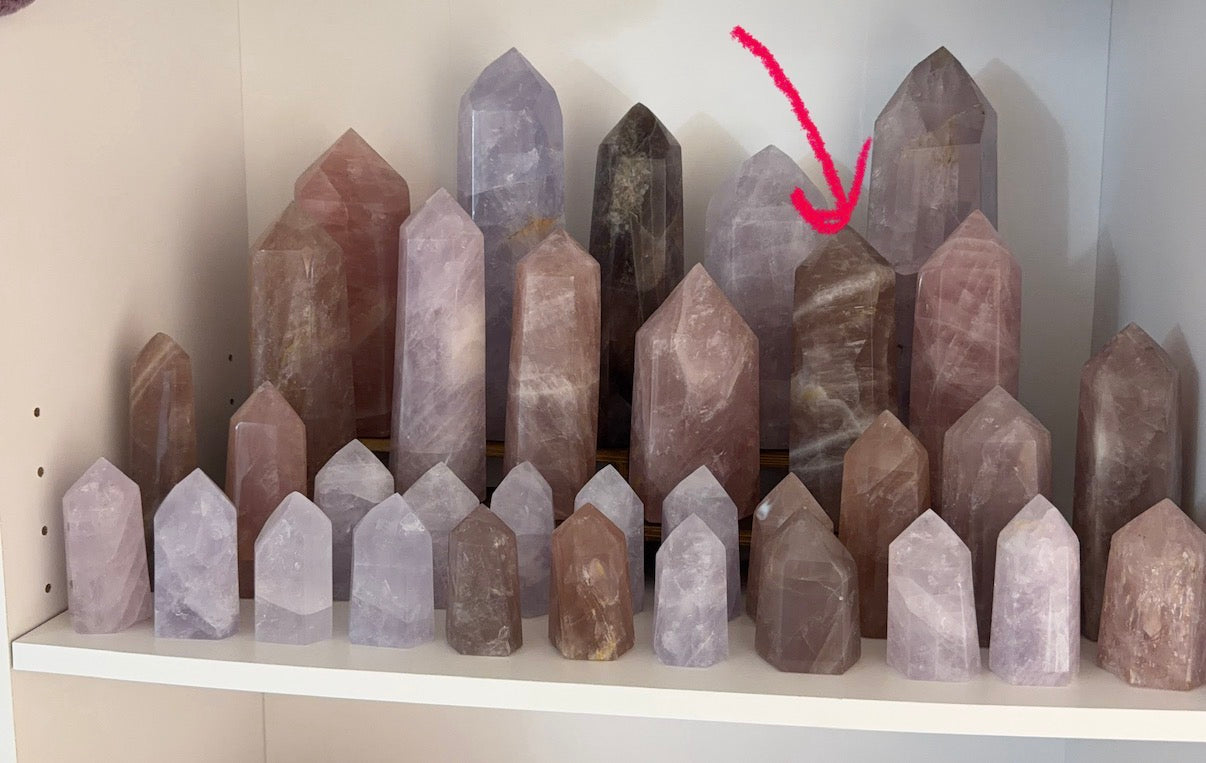 Golden Flash Brown Rose Quartz Tower (142A)