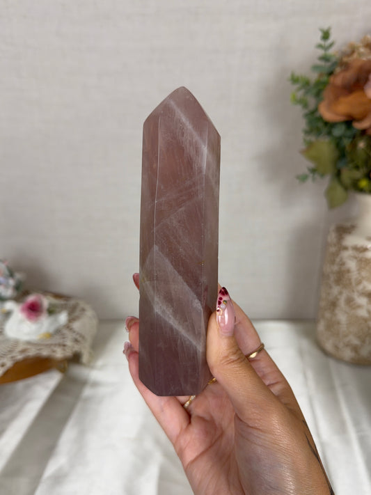Golden Flash Smoky Mauve Rose Quartz Tower (52G)