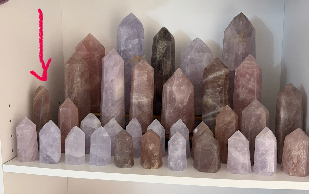 Golden Flash Smoky Mauve Rose Quartz Tower (52G)