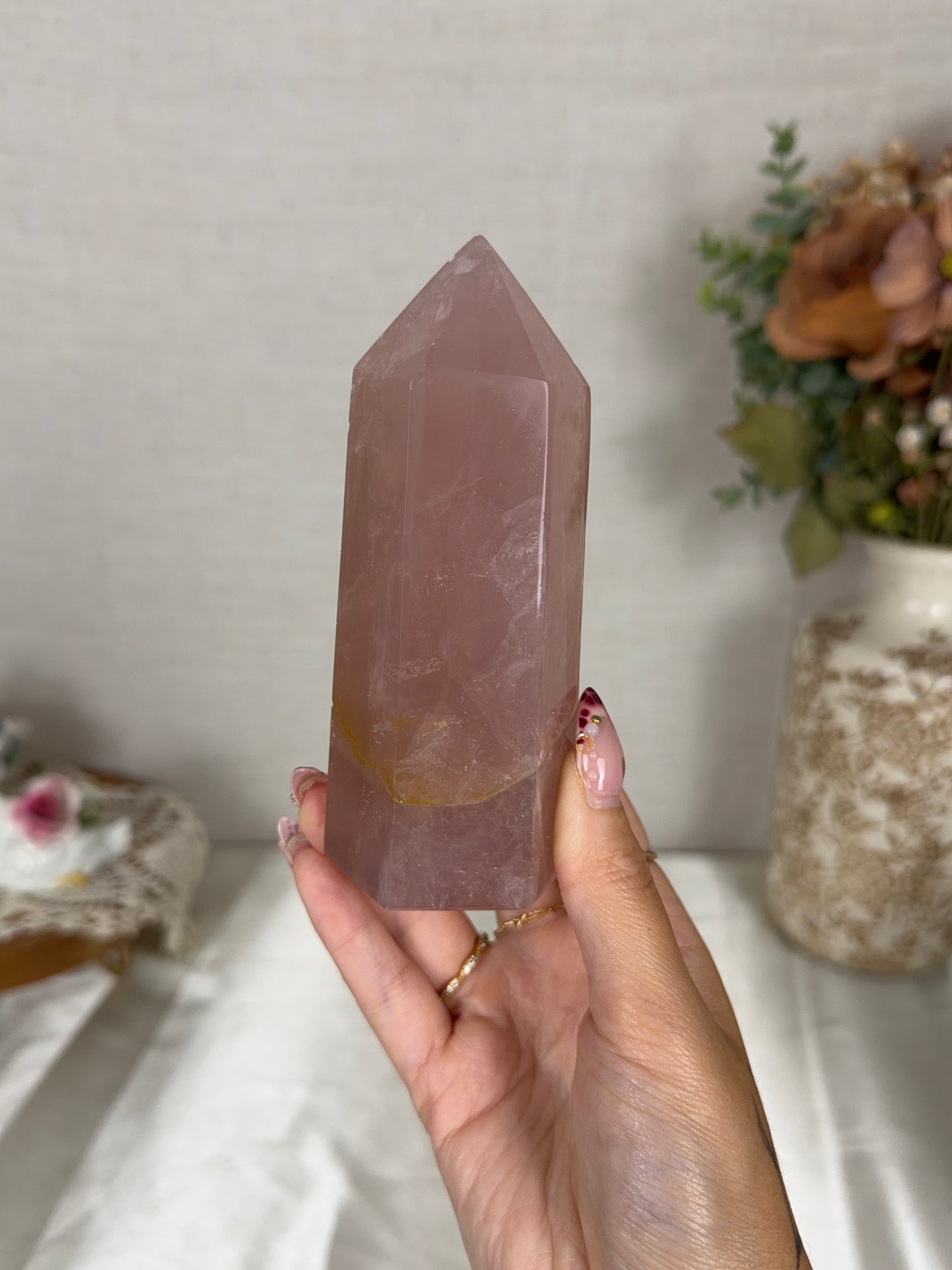 Golden Flash Rose Quartz Tower (62G)