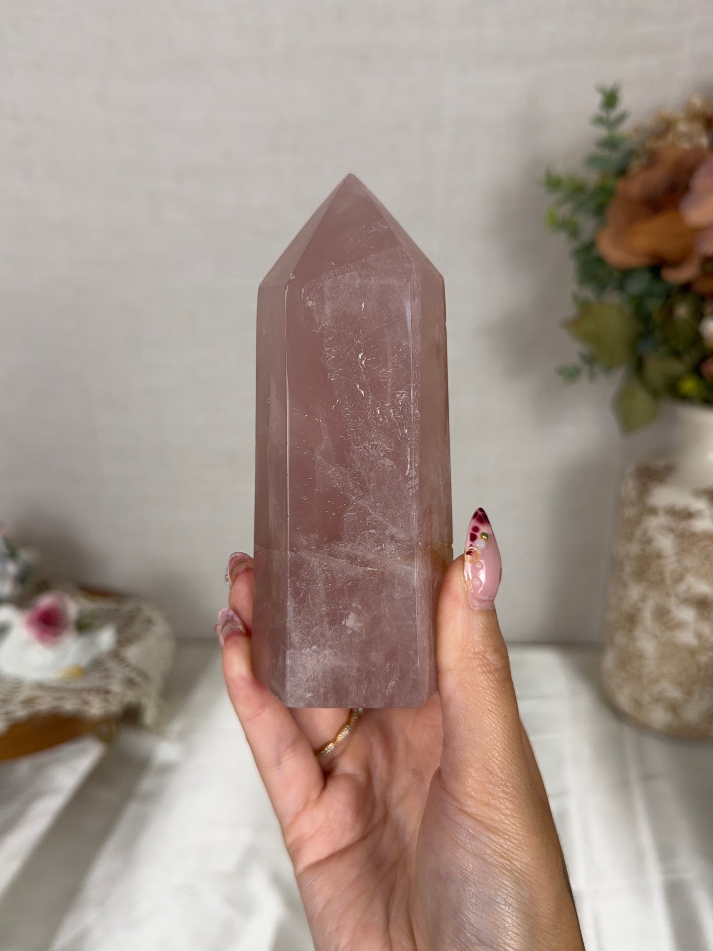 Golden Flash Rose Quartz Tower (62G)