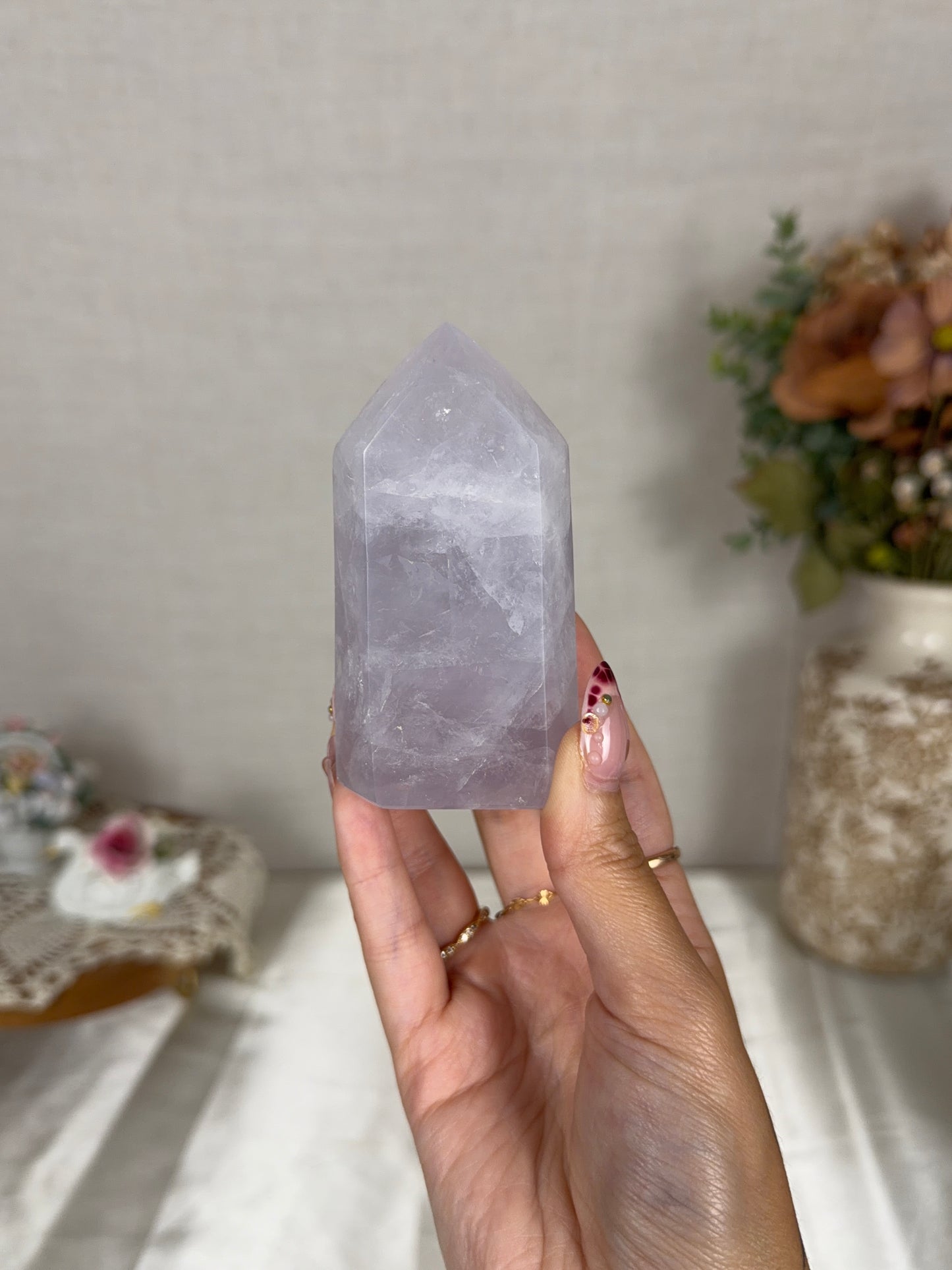 Blue Periwinkle Rose Quartz Tower (38K)