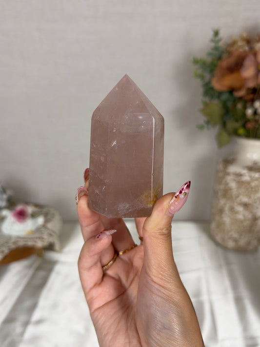 Golden Flash Rose Quartz Tower (34Z)