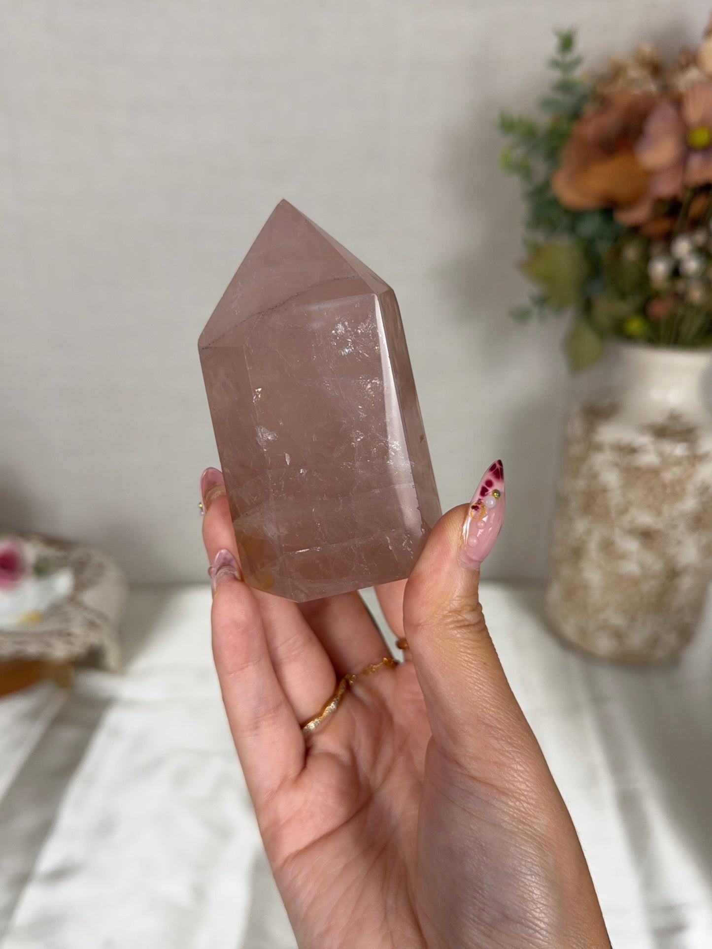 Golden Flash Rose Quartz Tower (34Z)