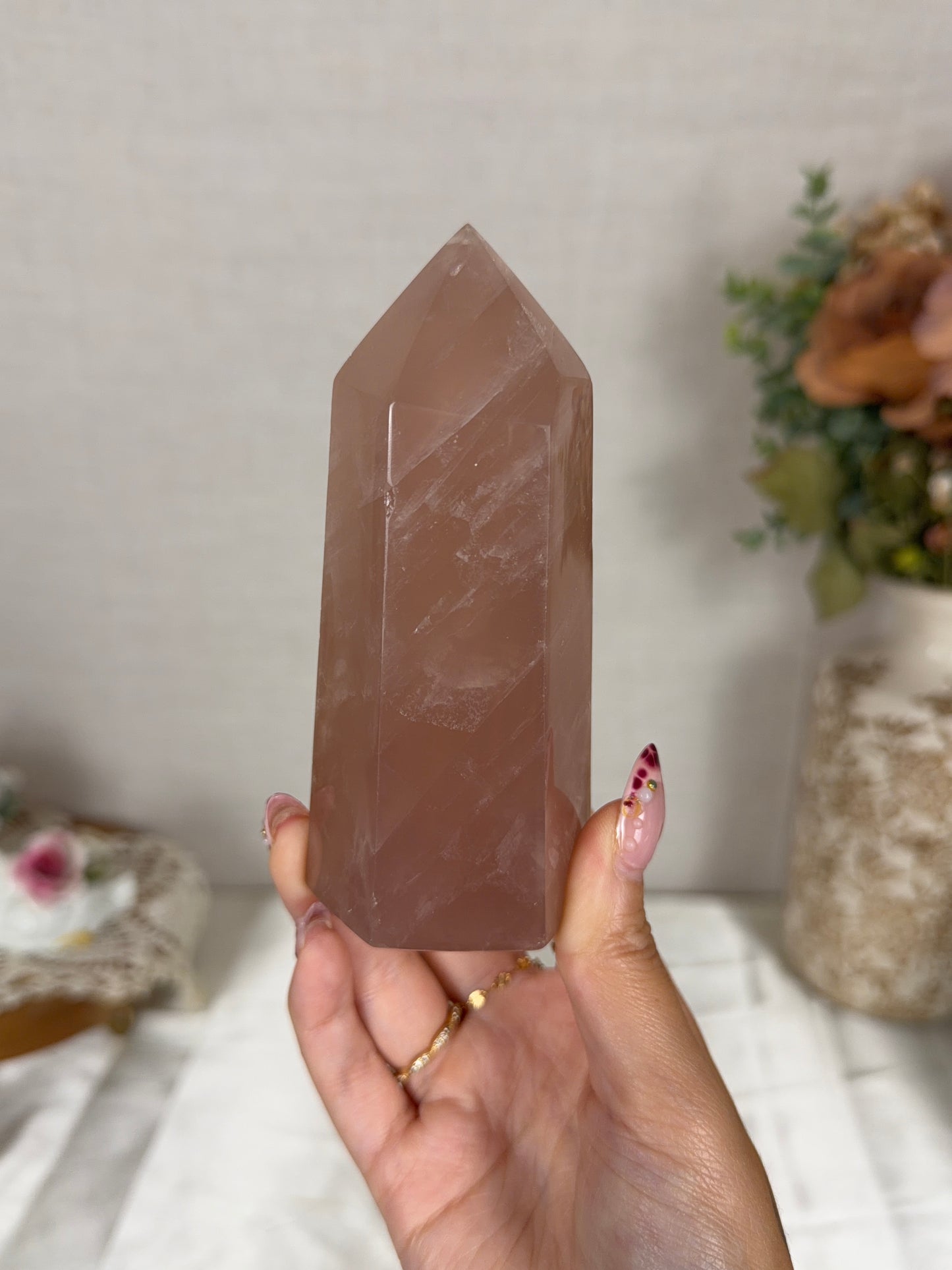 Peachy Pink Rose Quartz Tower (62T)