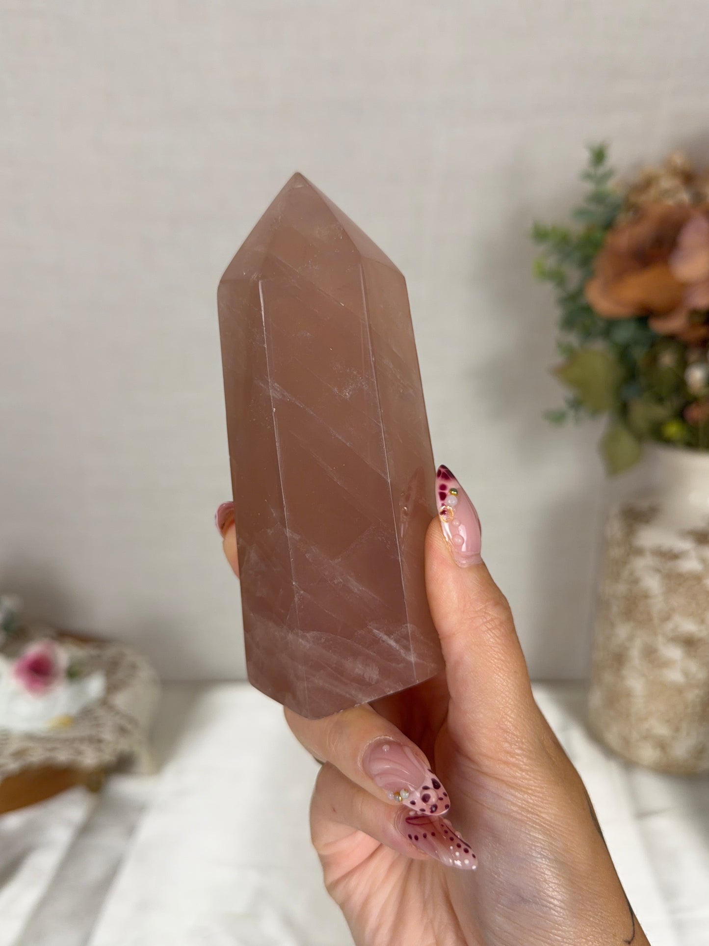 Peachy Pink Rose Quartz Tower (62T)