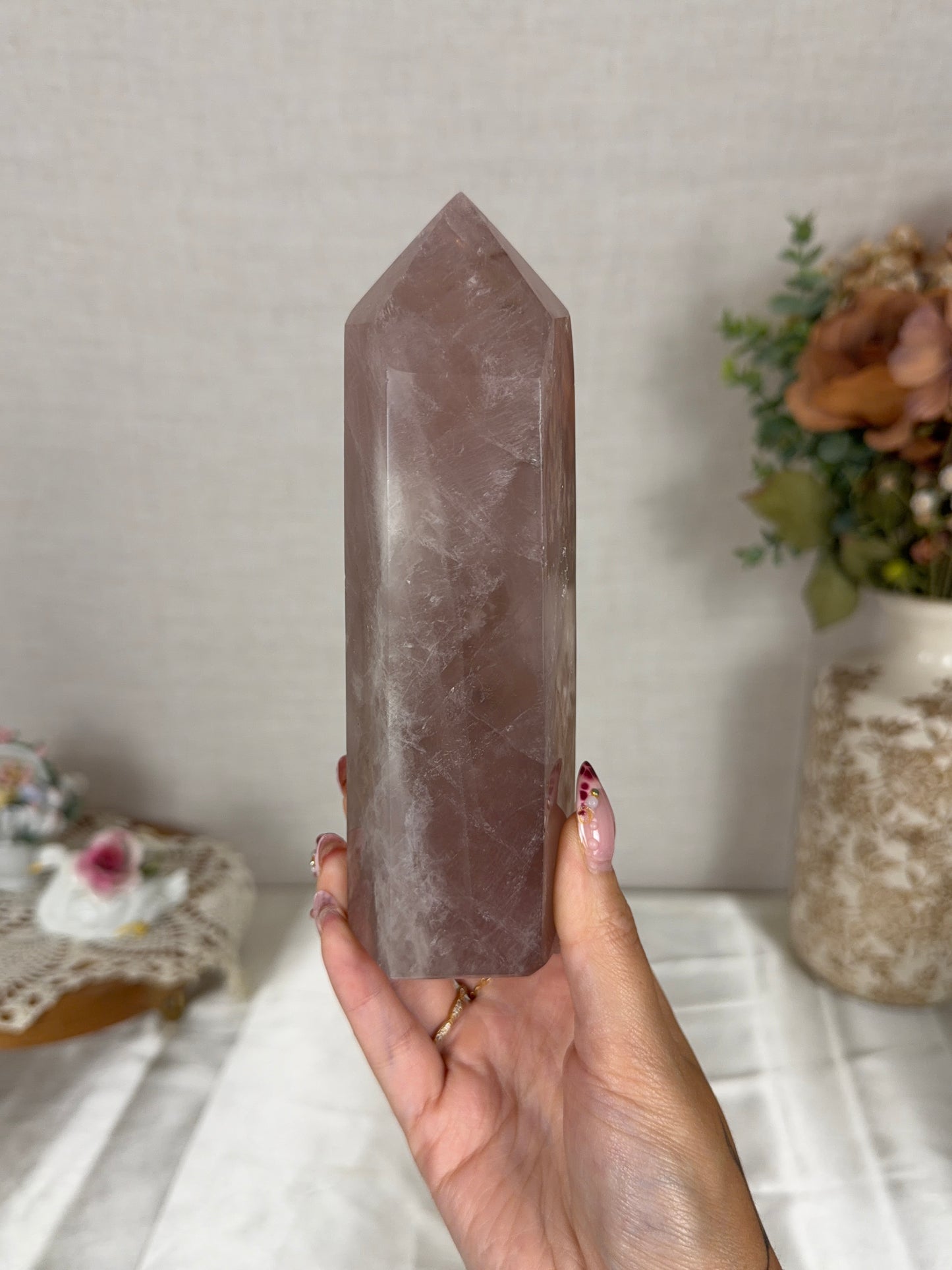 Golden Flash Brown Rose Quartz Tower (108F)