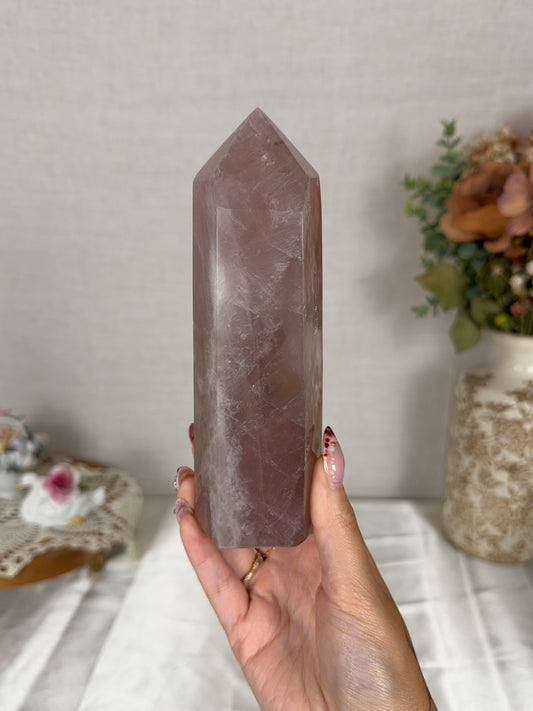 Golden Flash Brown Rose Quartz Tower (108F)