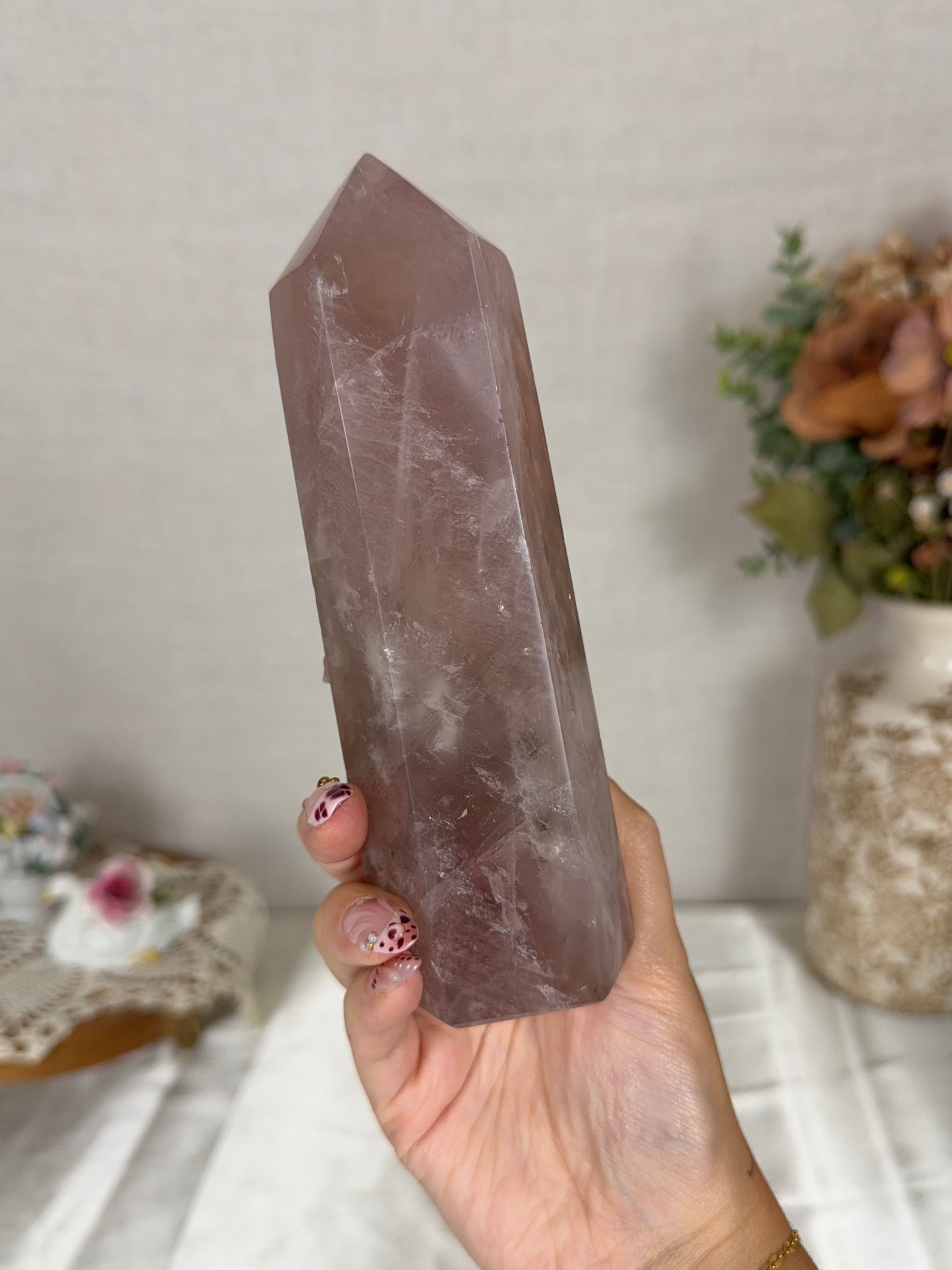 Golden Flash Brown Rose Quartz Tower (108F)