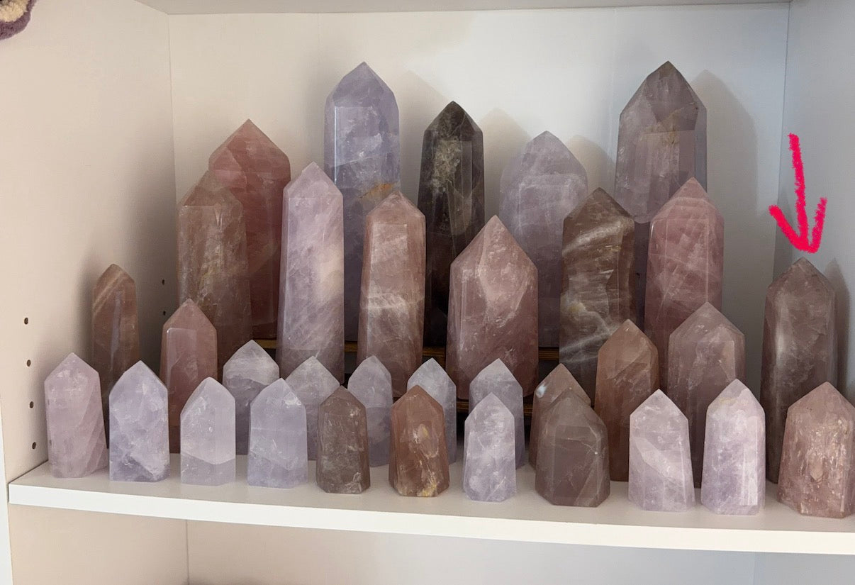 Golden Flash Brown Rose Quartz Tower (108F)