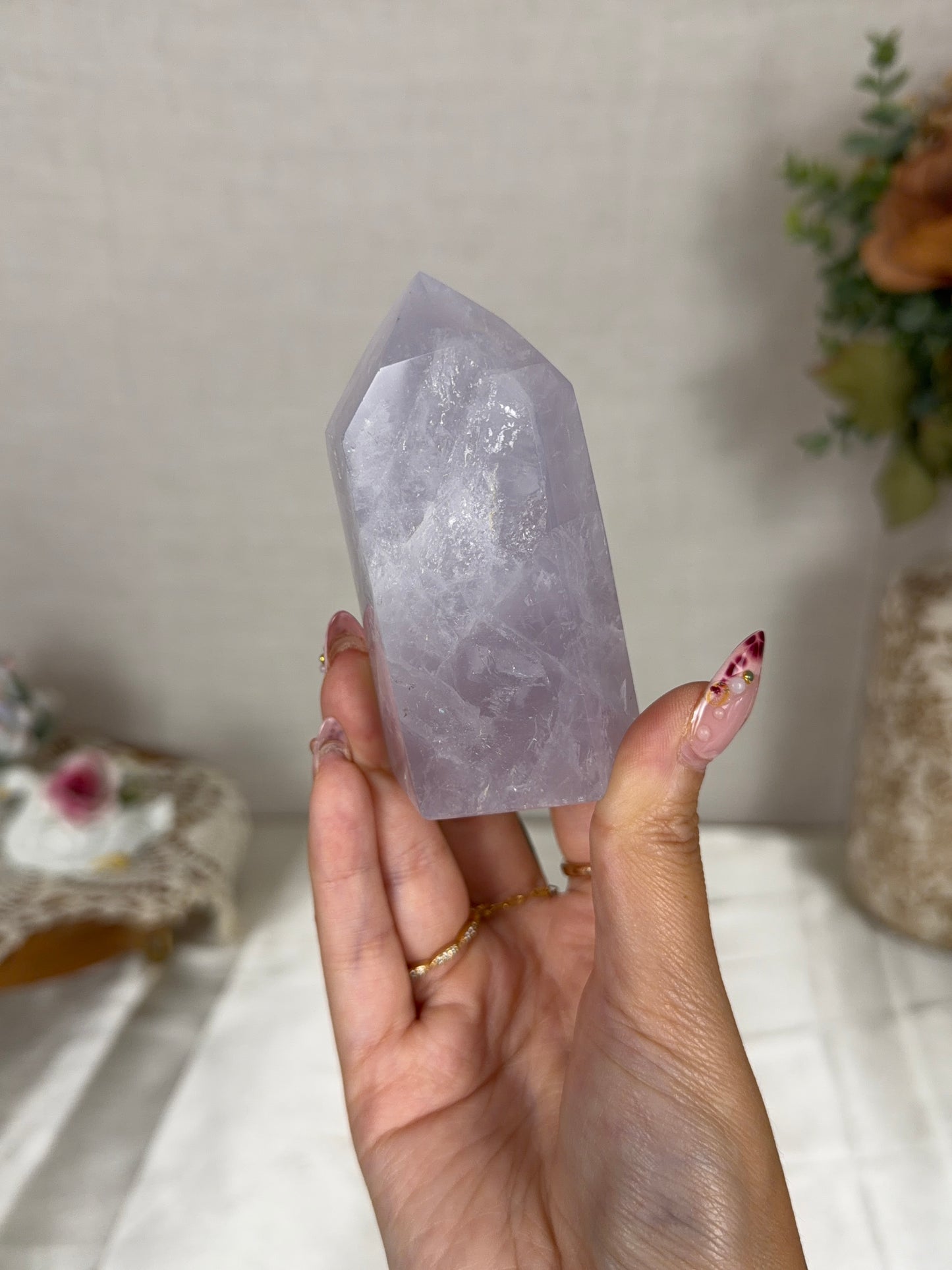 Blue Periwinkle Rose Quartz Tower (34A)