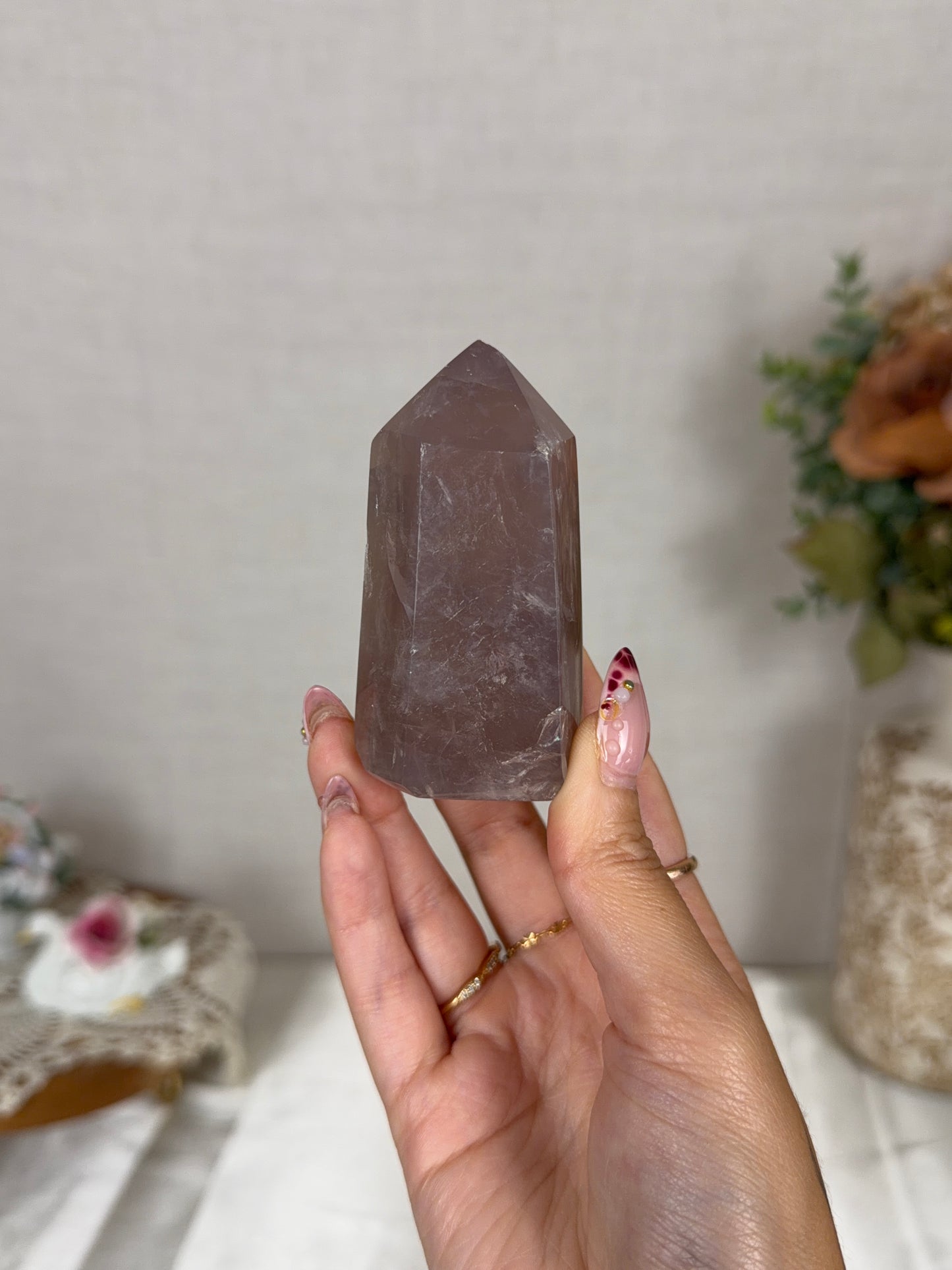 Golden Flash Plum Rose Quartz Tower (25H)