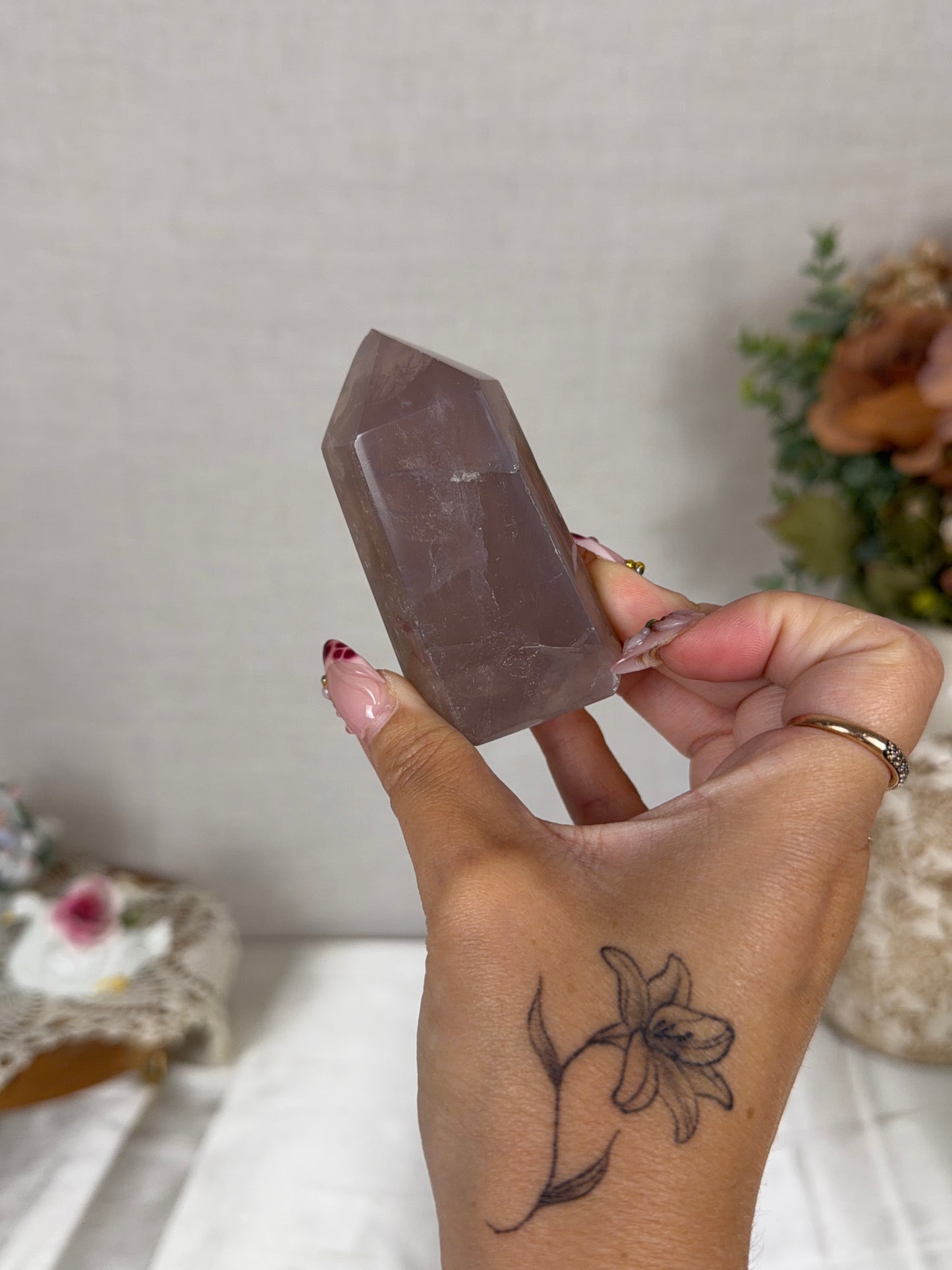 Golden Flash Plum Rose Quartz Tower (25H)