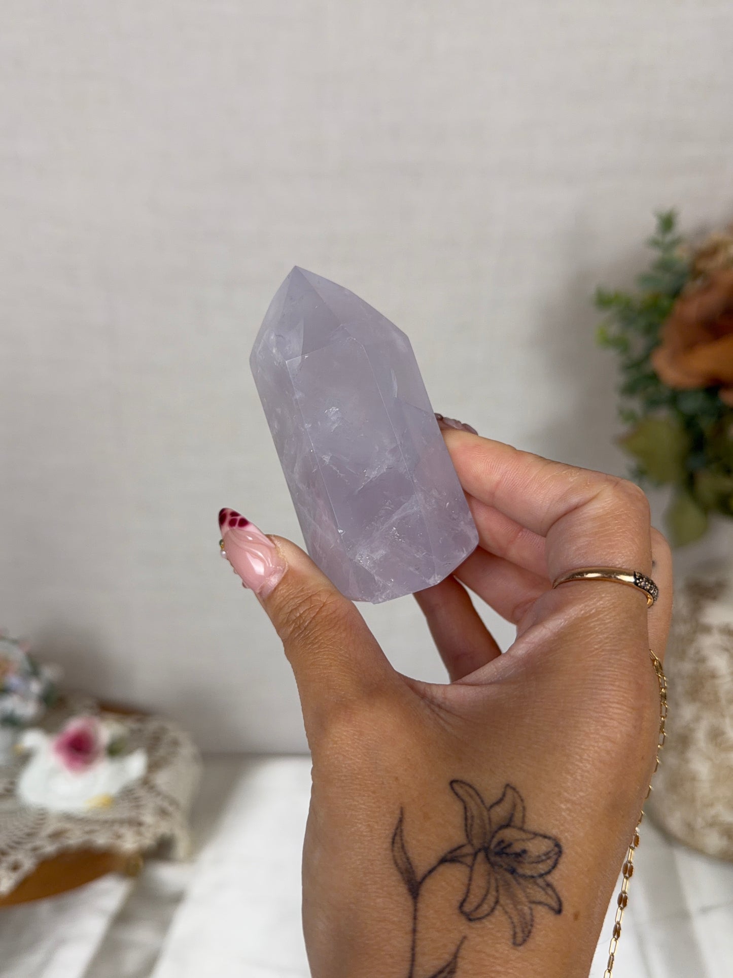 Blue Periwinkle Rose Quartz Tower (24N)