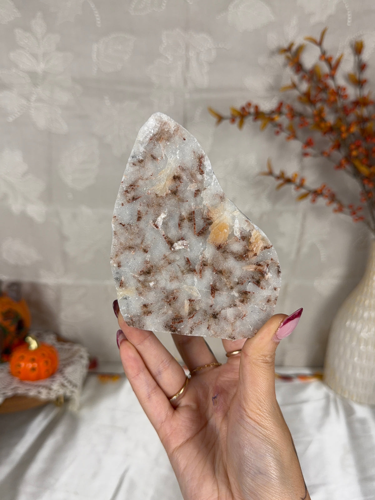 Druzy Light Blue Chalcedony, Hematite, & Stilbite Freeform (102)