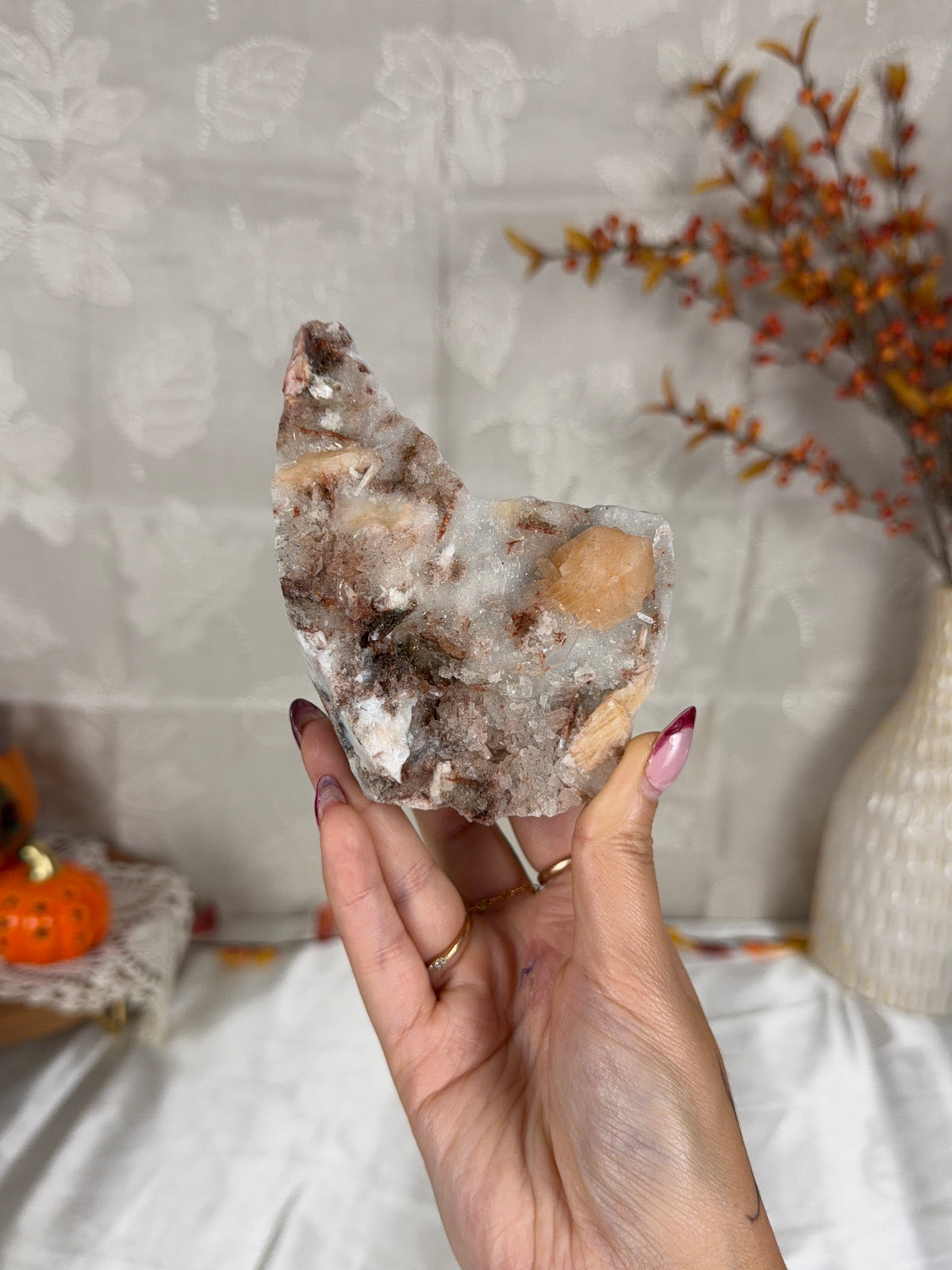 Druzy Light Blue Chalcedony, Hematite, Stilbite, & Apophyllite Freeform (75)