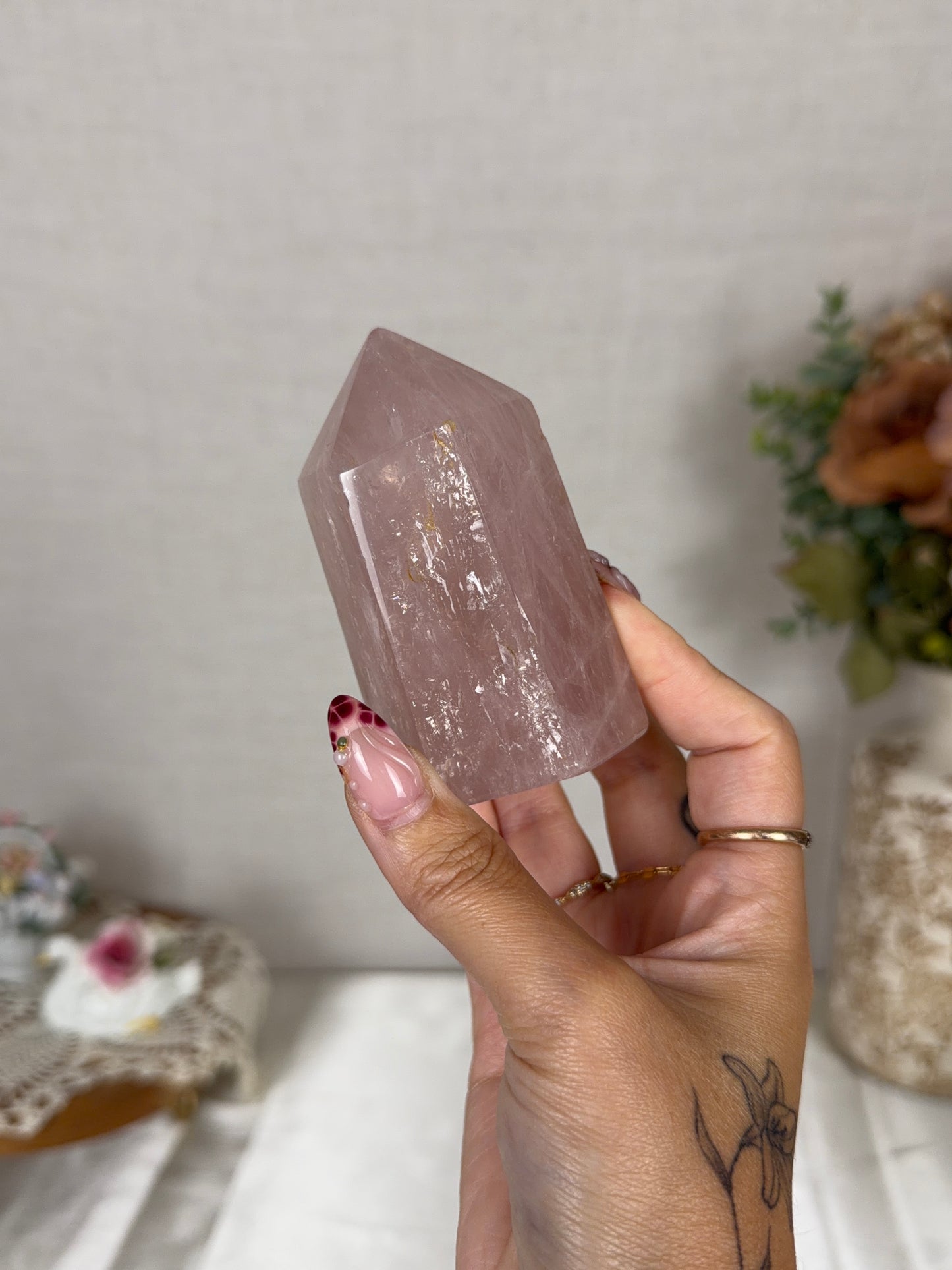 Golden Flash Chunky Rose Quartz Tower (45G)