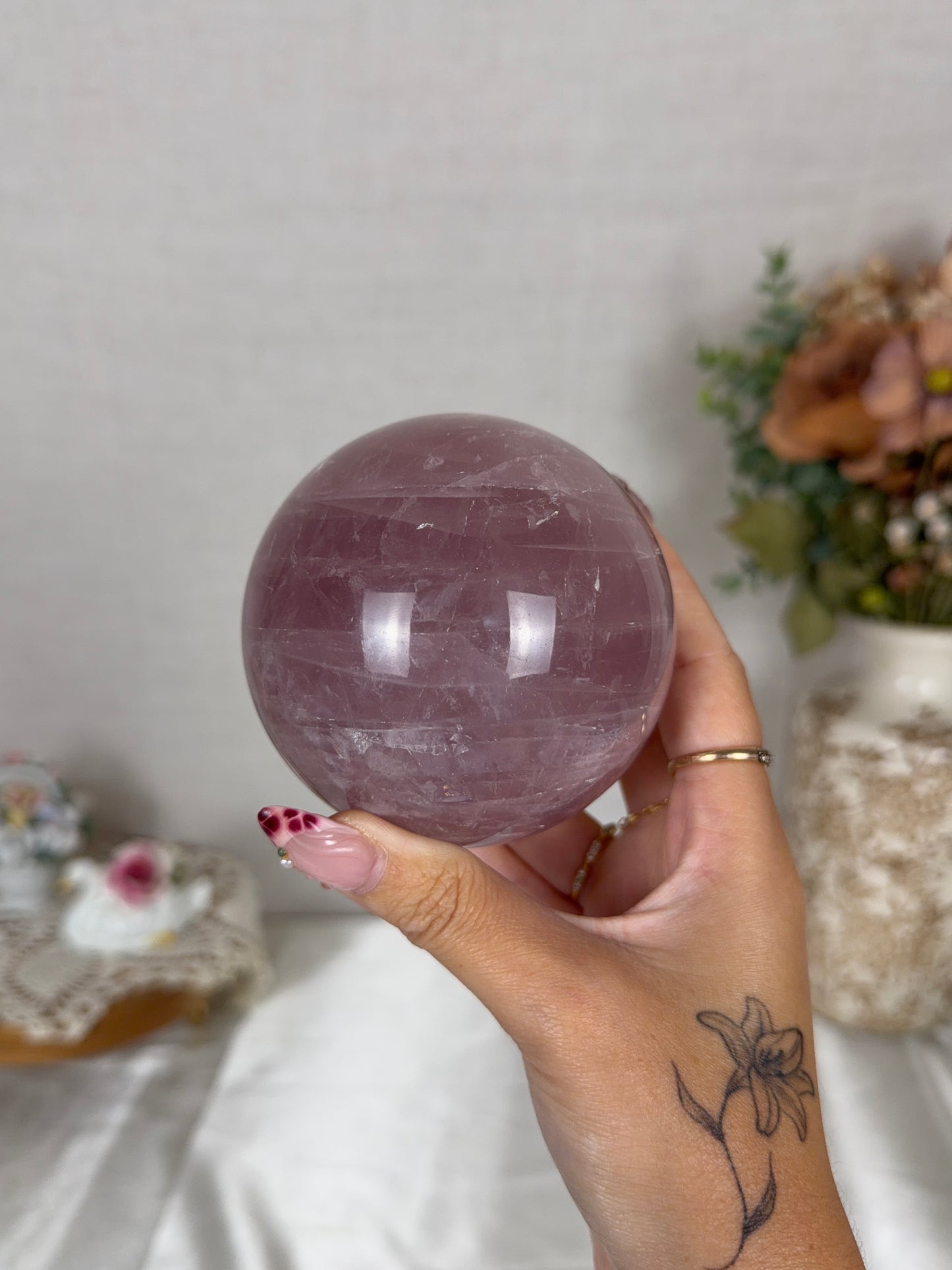 *Star Purple Berry Rose Quartz Sphere 85mm (116X)