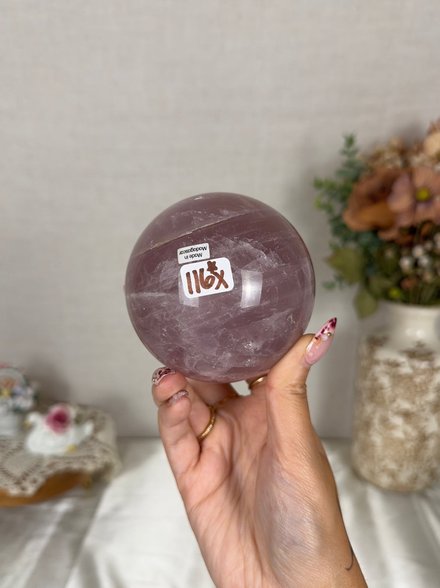 *Star Purple Berry Rose Quartz Sphere 85mm (116X)