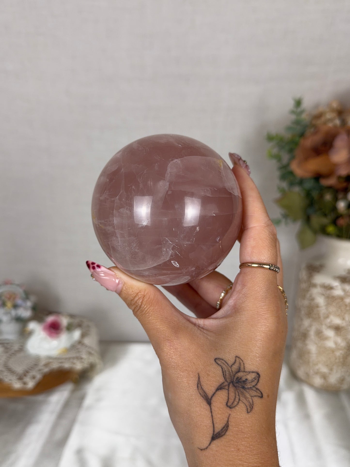 **Double Star Rose Quartz Sphere 81mm (102X)