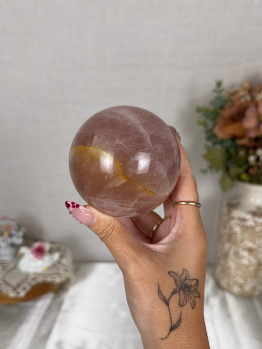 **Double Star Rose Quartz Sphere 81mm (102X)
