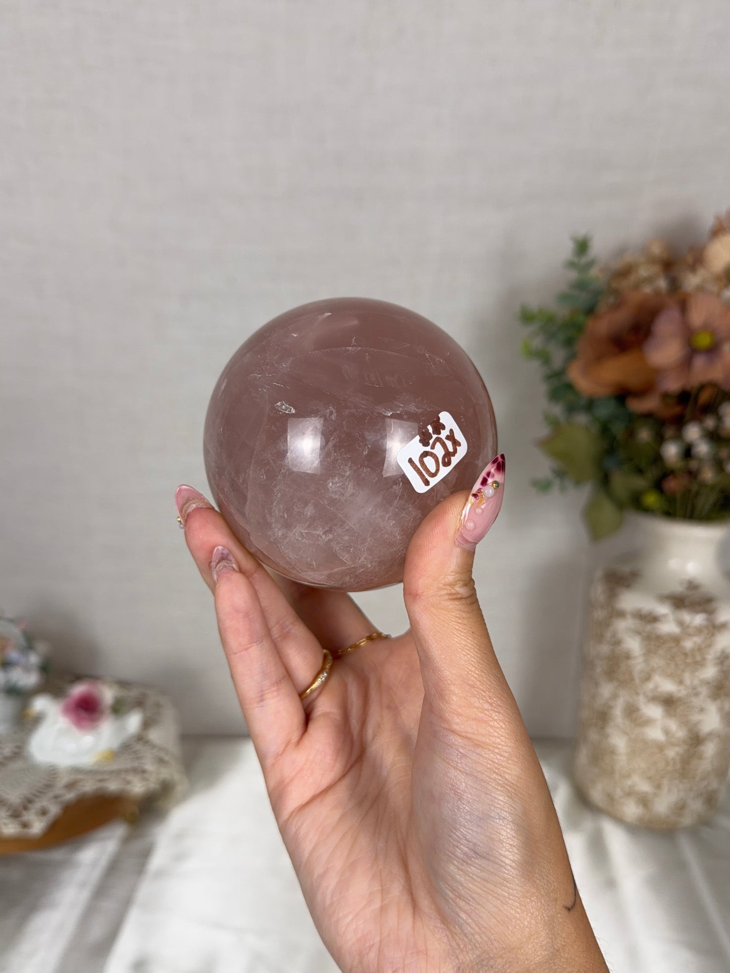 **Double Star Rose Quartz Sphere 81mm (102X)