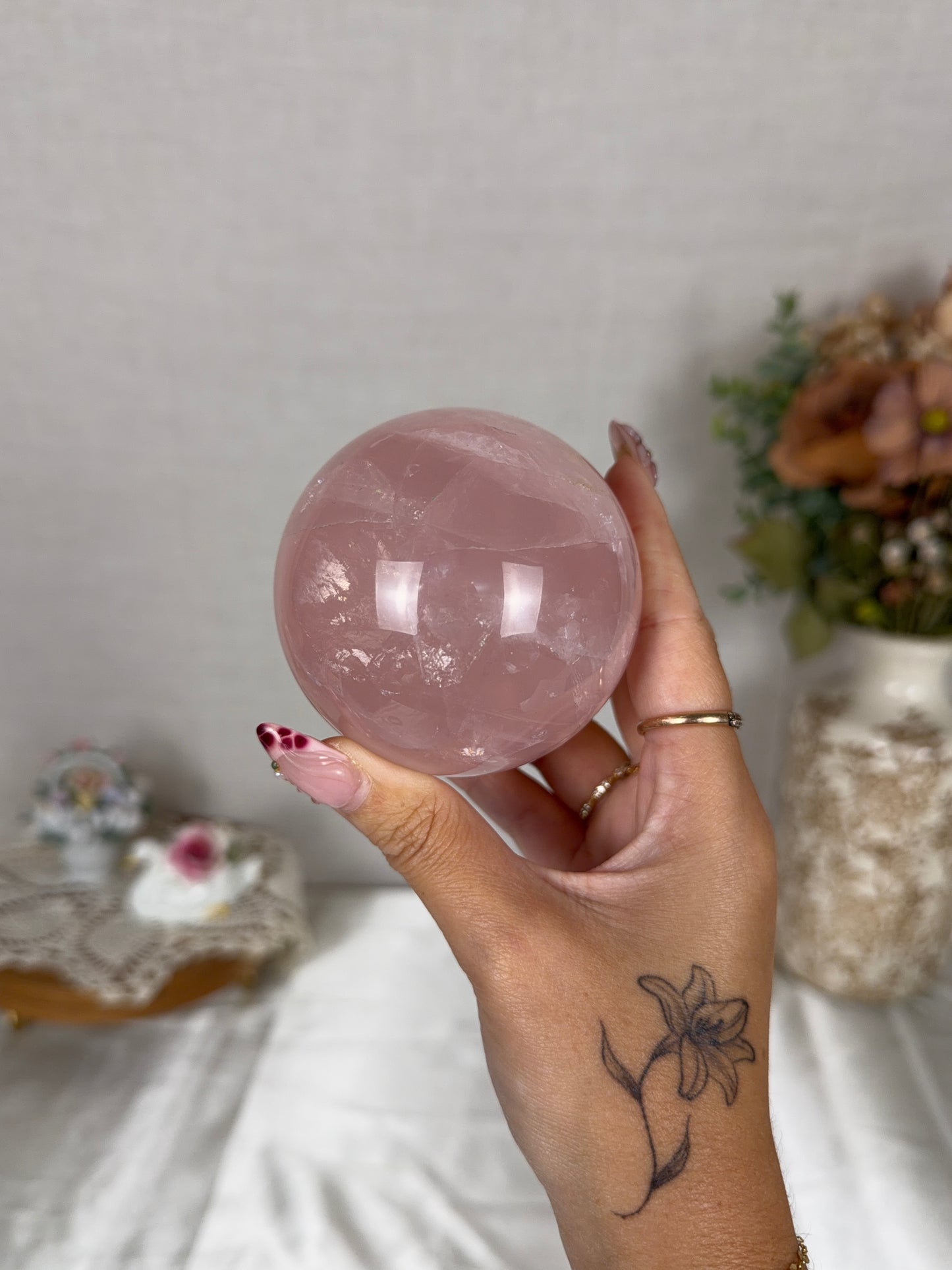 *Star Bright Pink Rose Quartz Sphere 75mm (76X)